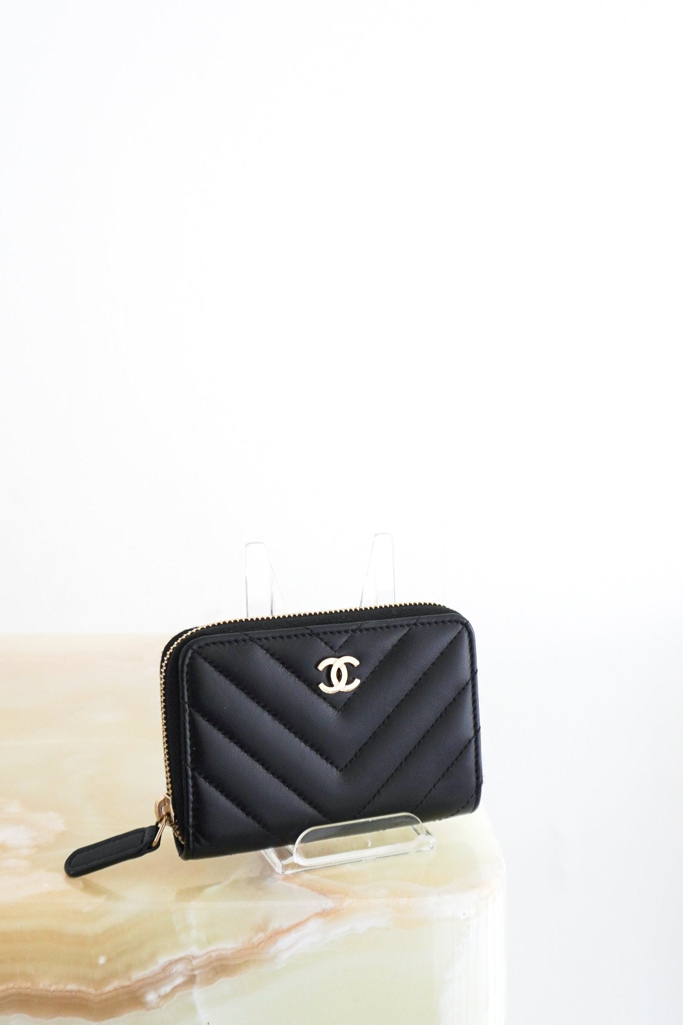 Chanel Black Chevron Zip Around Coin Purse RRP £880 | Authentic Preloved - Reloved Again