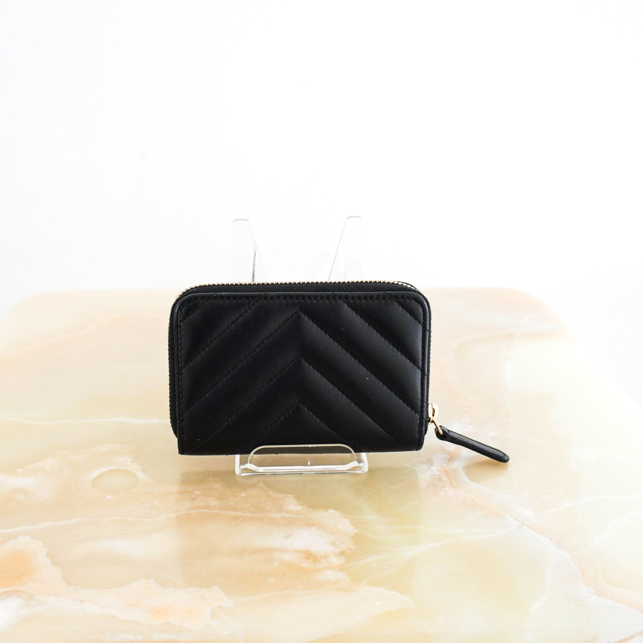 Chanel Black Chevron Zip Around Coin Purse RRP £880 | Authentic Preloved - Reloved Again