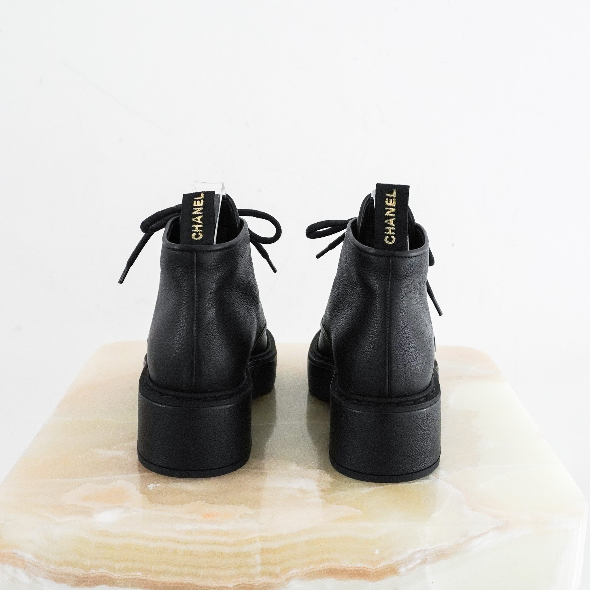 Chanel-Black-Leather-CC-Cap-Boots-back-picture