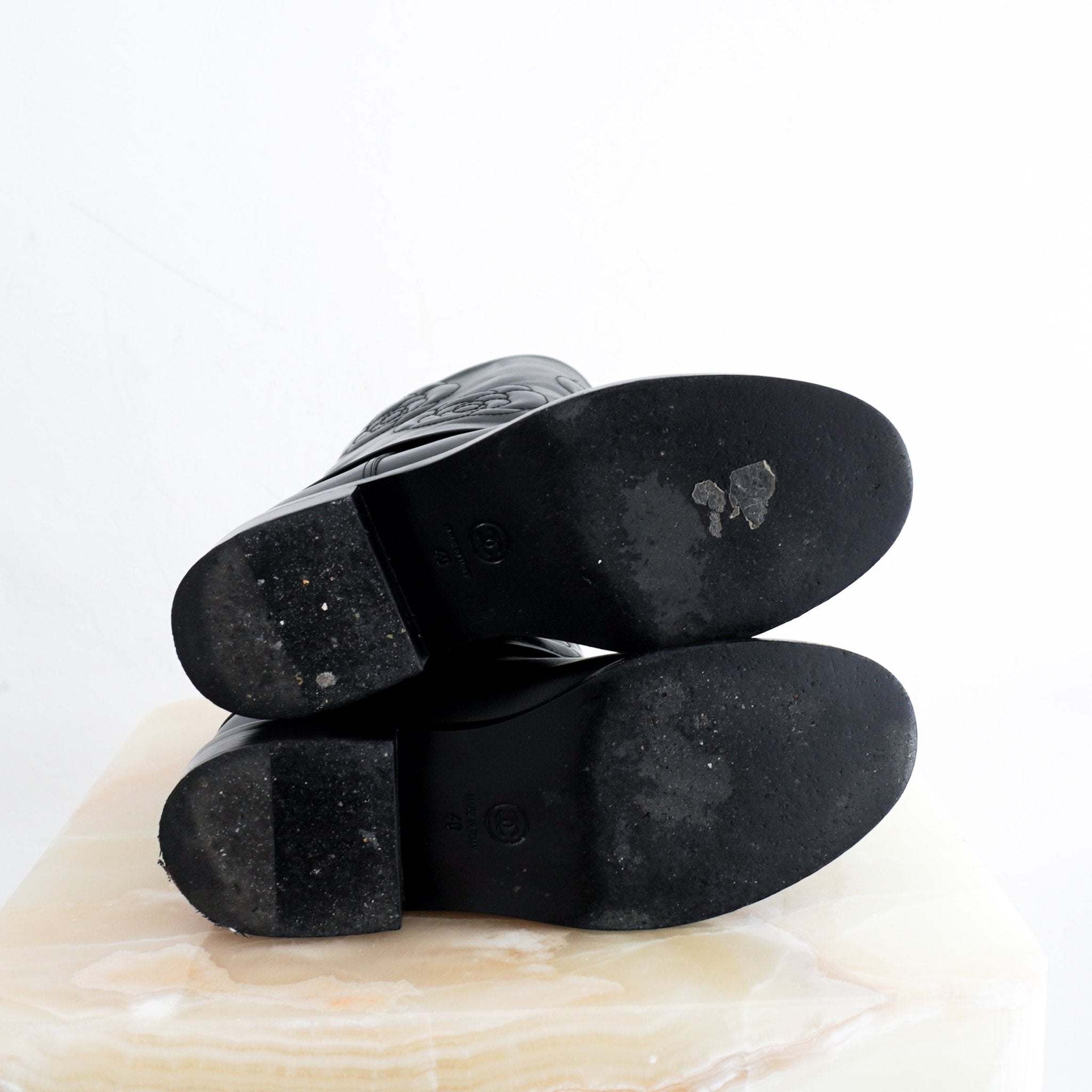 Chanel Black Leather Camelia Boots RRP £1500 | Authentic Preloved - Reloved Again