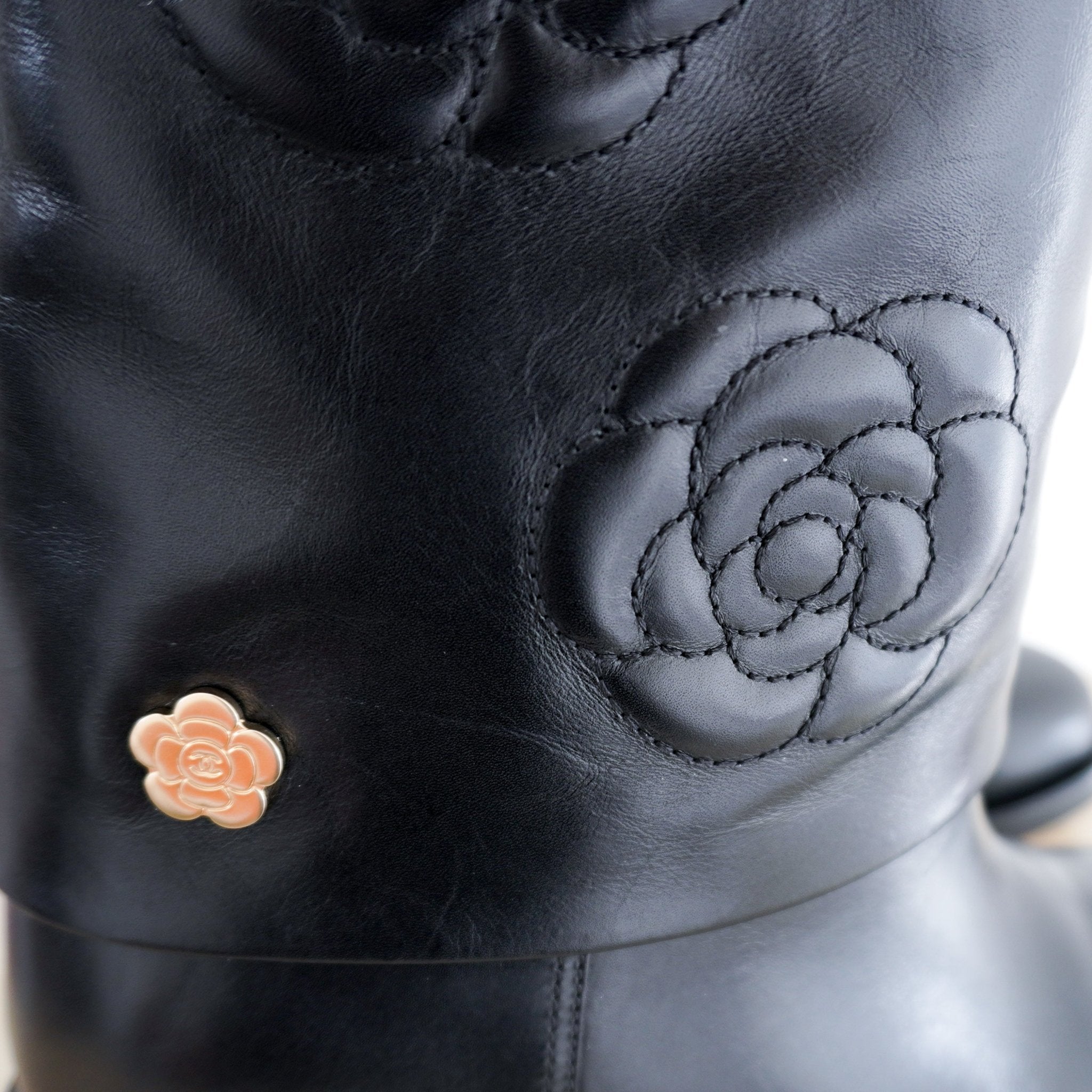 Chanel Black Leather Camelia Boots RRP £1500 | Authentic Preloved - Reloved Again
