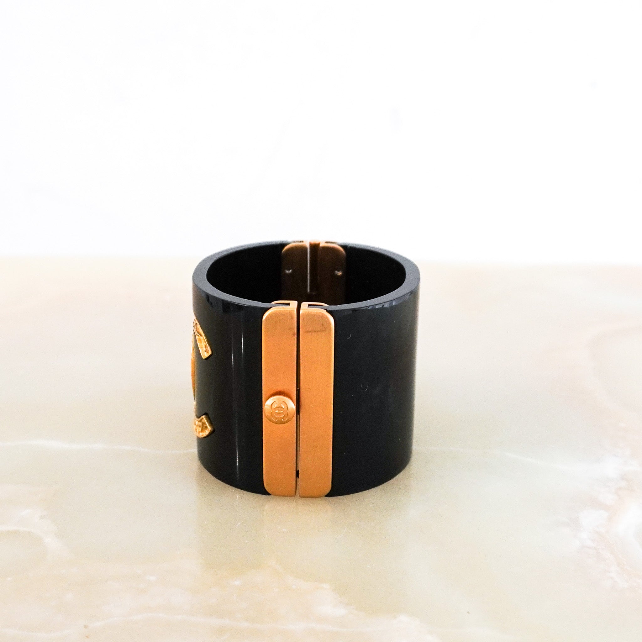 Chanel Black and Gold CC Enamel Cuff Bracelet | Authentic Preloved FINAL SALE - Reloved Again