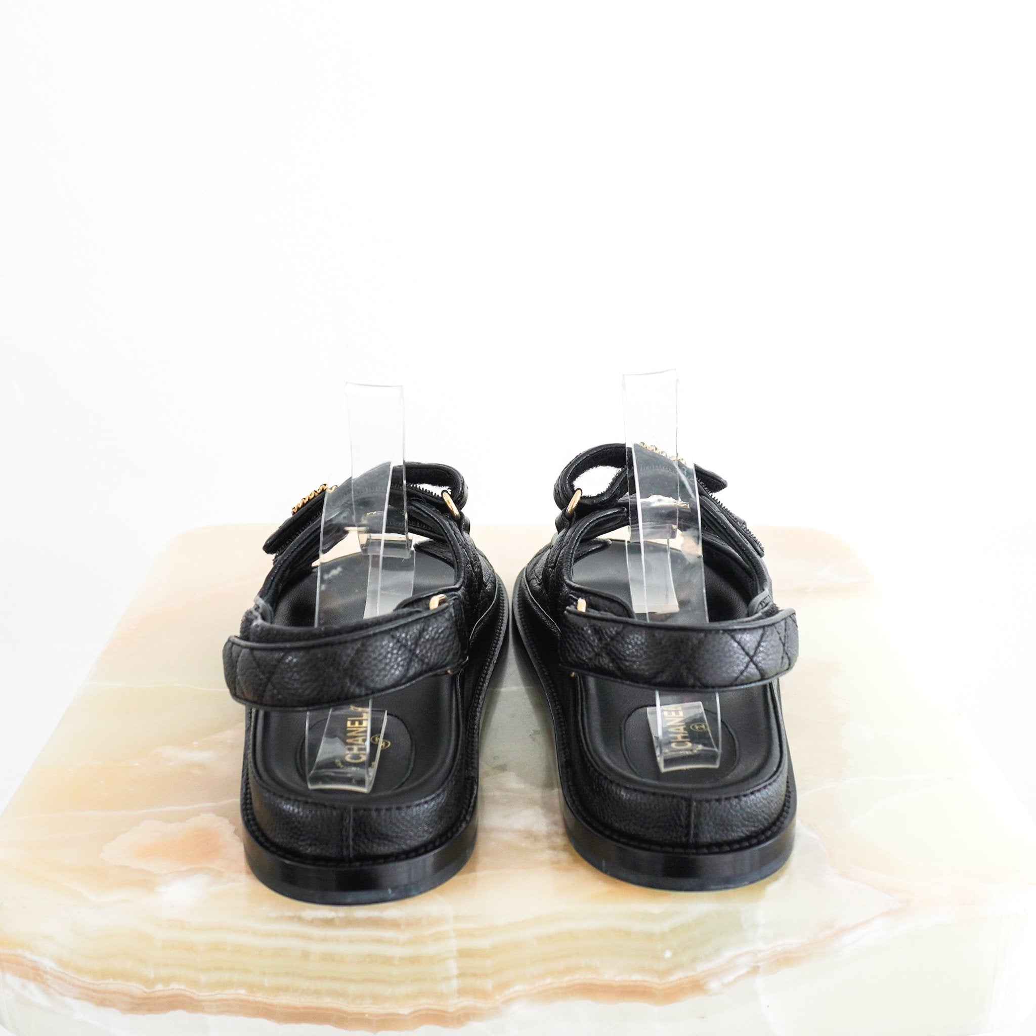NEW Chanel Black and Gold Quilted Dad Sandals RRP £1300 | Authentic Preloved - Reloved Again