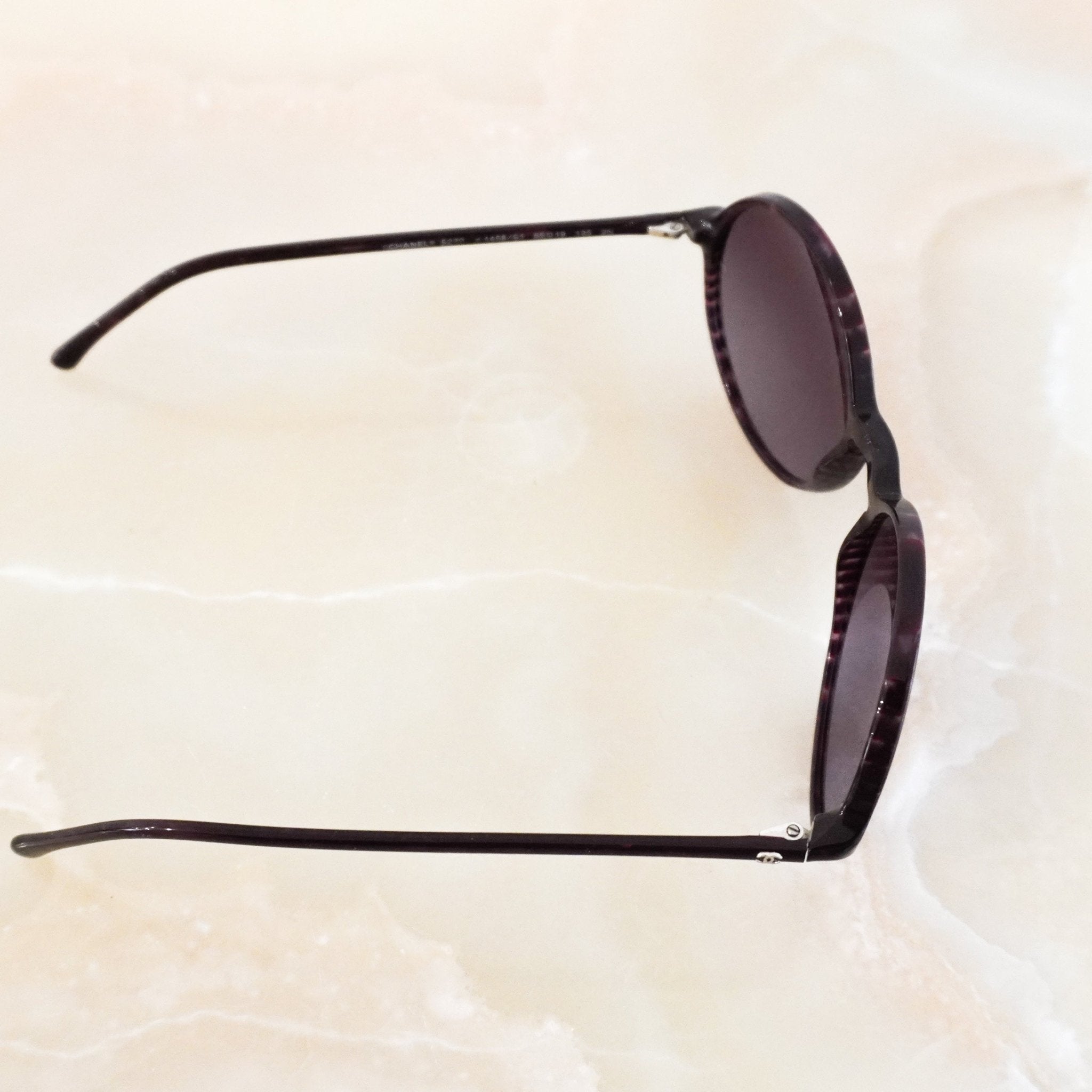 Chanel Burgundy Striped Round Sunglasses RRP £385 | Authentic Preloved - Reloved Again