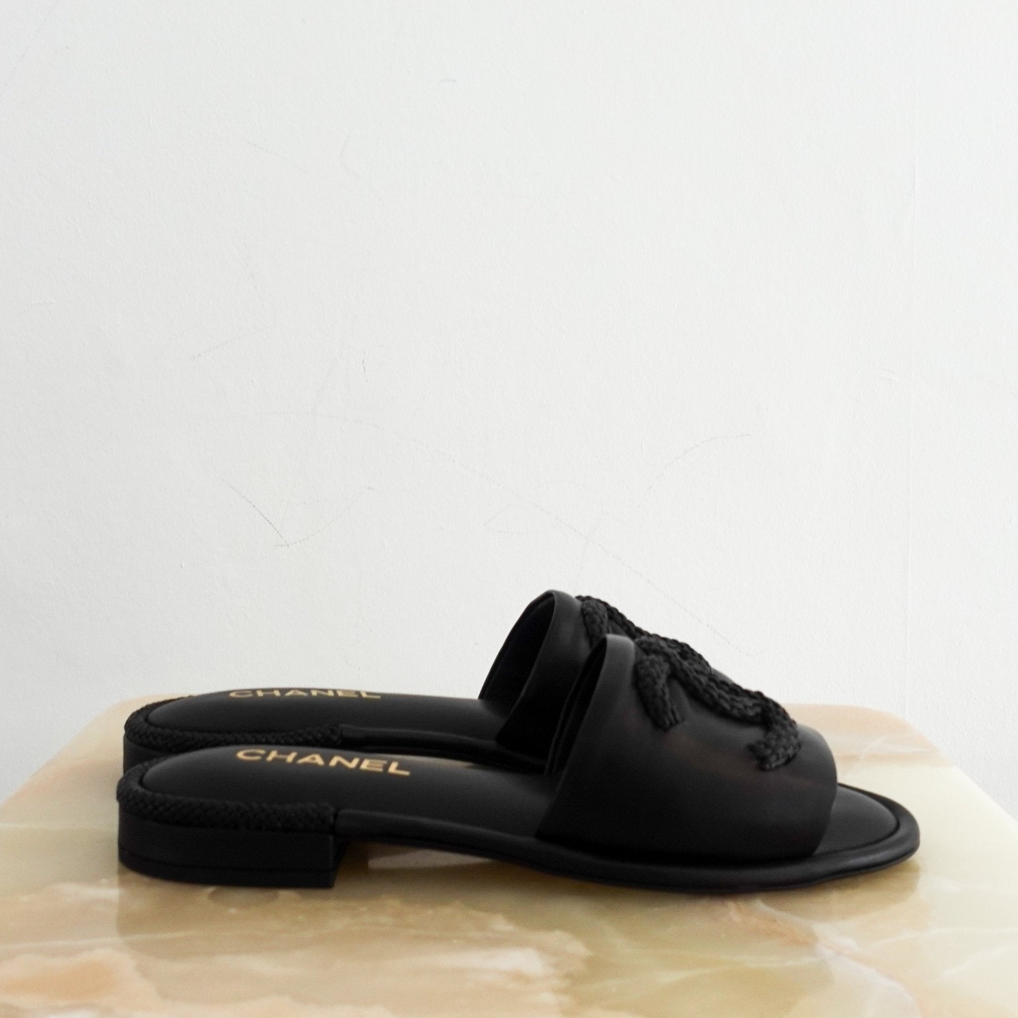 NEW Chanel CC Logo black Lambskin Mules RRP £900| Authentic Preloved - Reloved Again