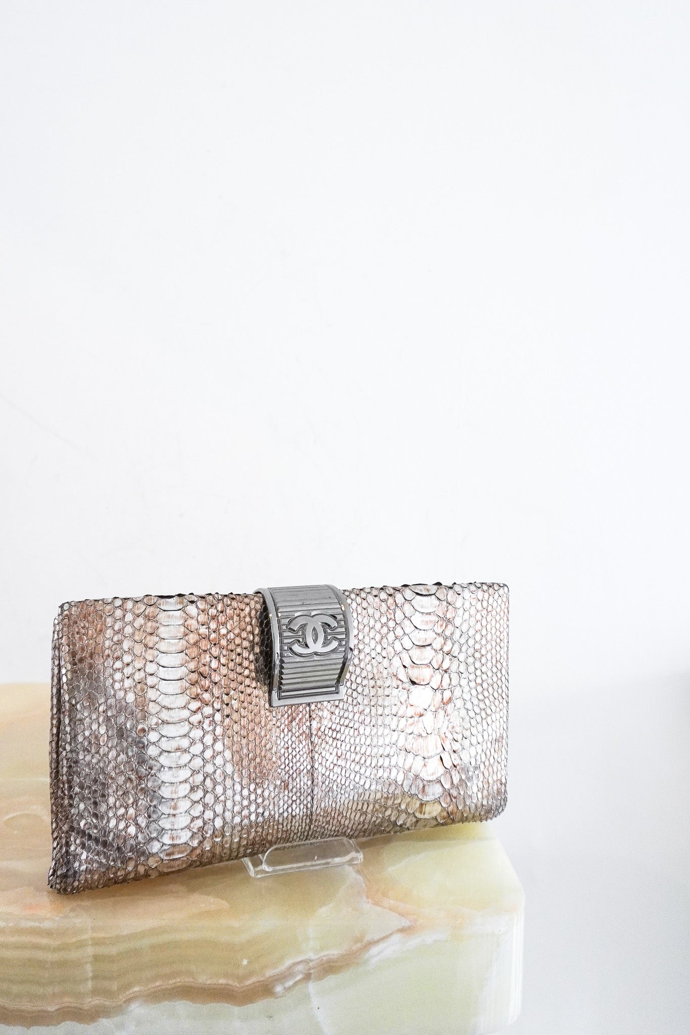 Chanel CC Python Clutch in Silver | Authentic Preloved - Reloved Again