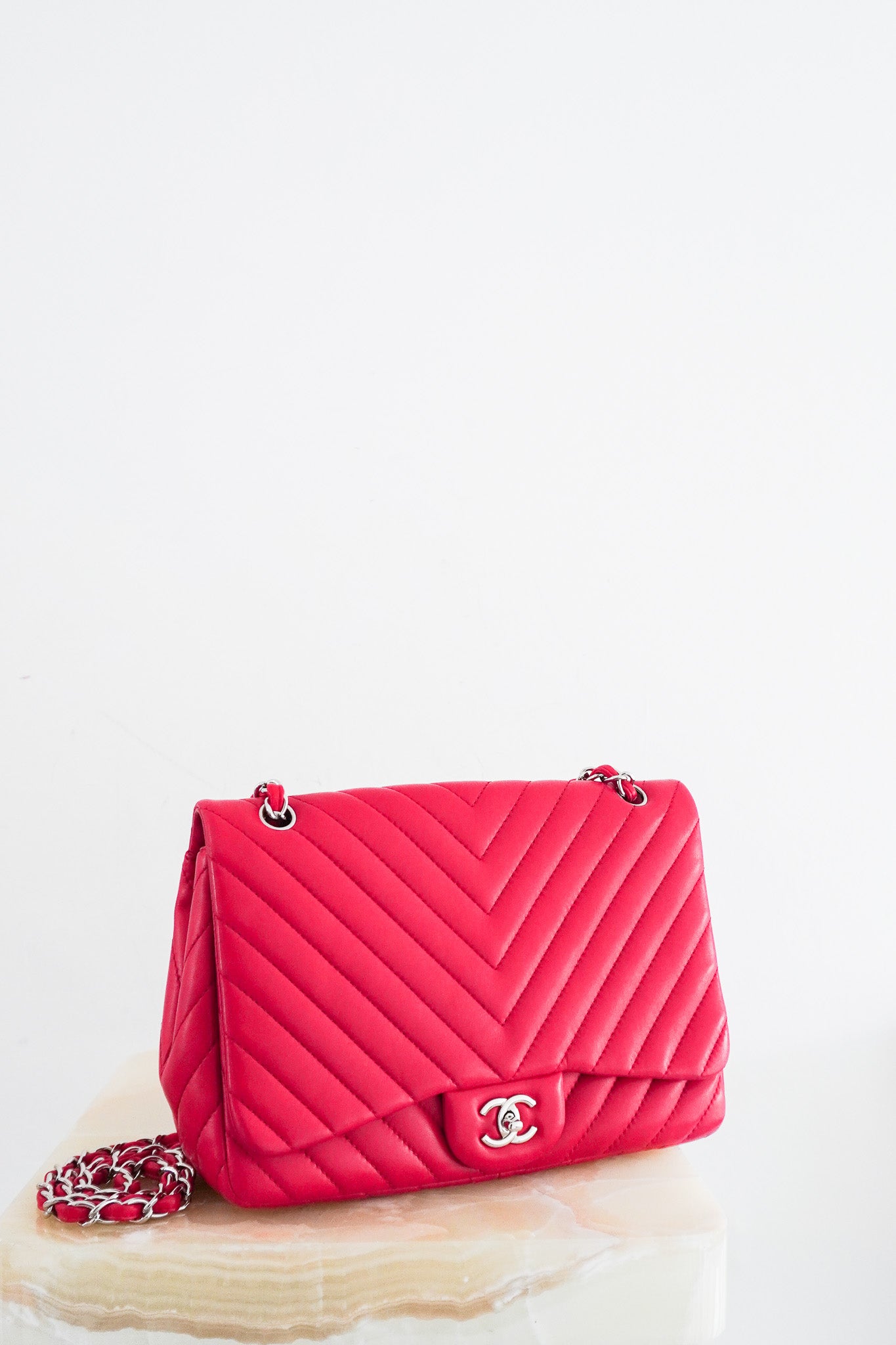 Chanel Chevron Fuchsia Quilted Jumbo Single Flap Bag RRP £5000 | Authentic Preloved - Reloved Again