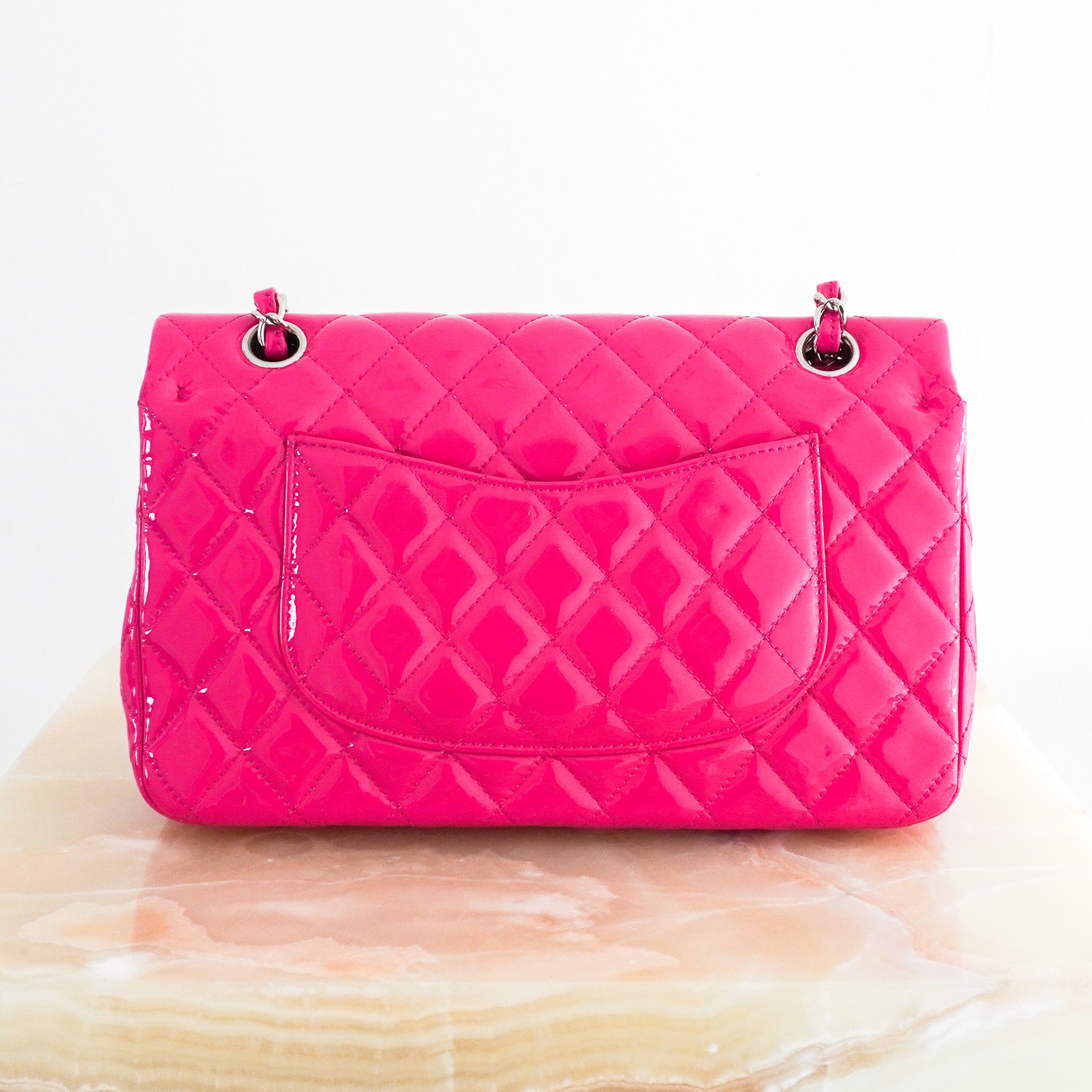Chanel Classic 11:12 Medium Patent Double Flap Handbag in Pink RRP £8850 | Authentic Preloved - Reloved Again