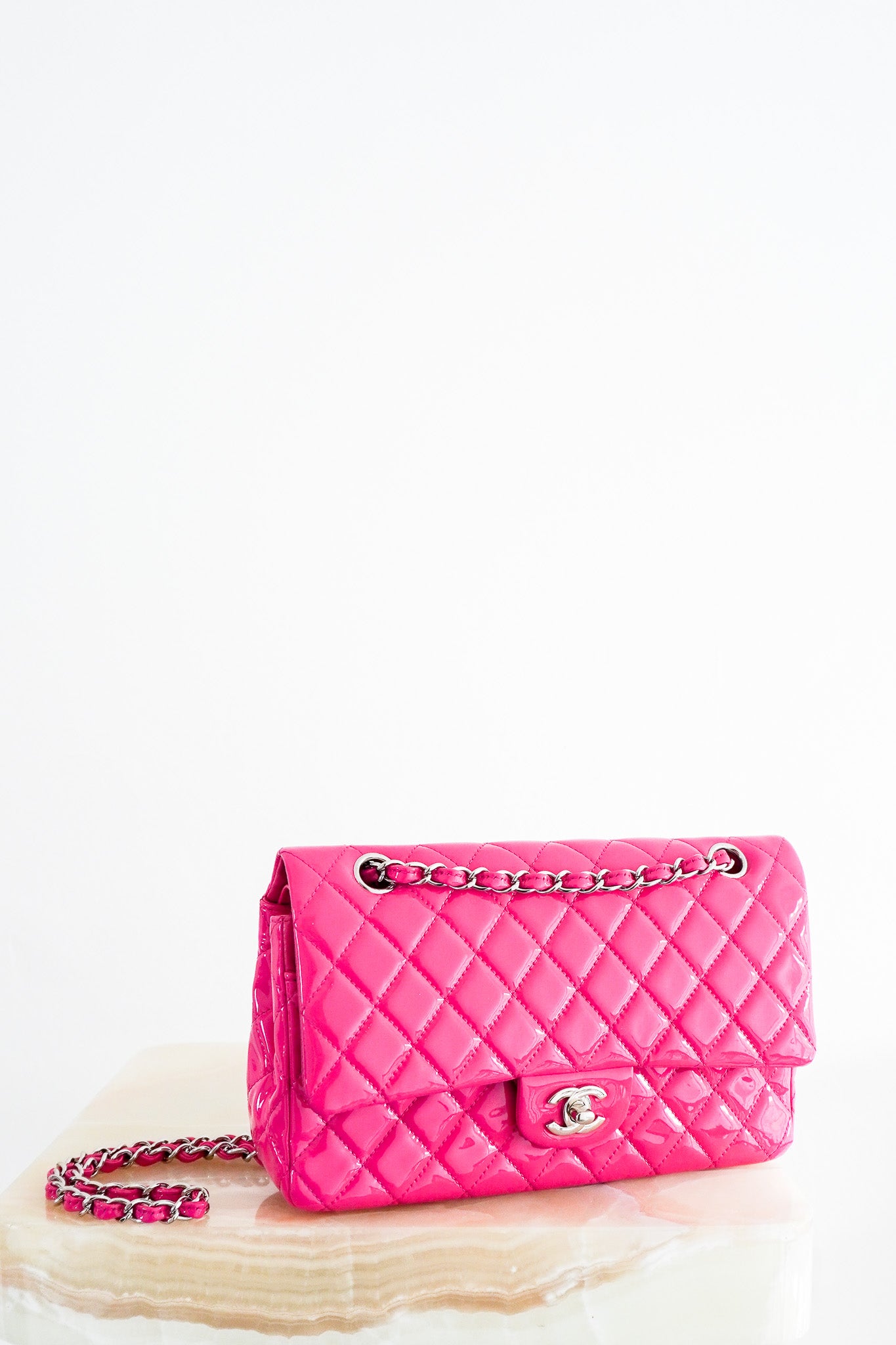 Chanel Classic 11:12 Medium Patent Double Flap Handbag in Pink RRP £8850 | Authentic Preloved - Reloved Again