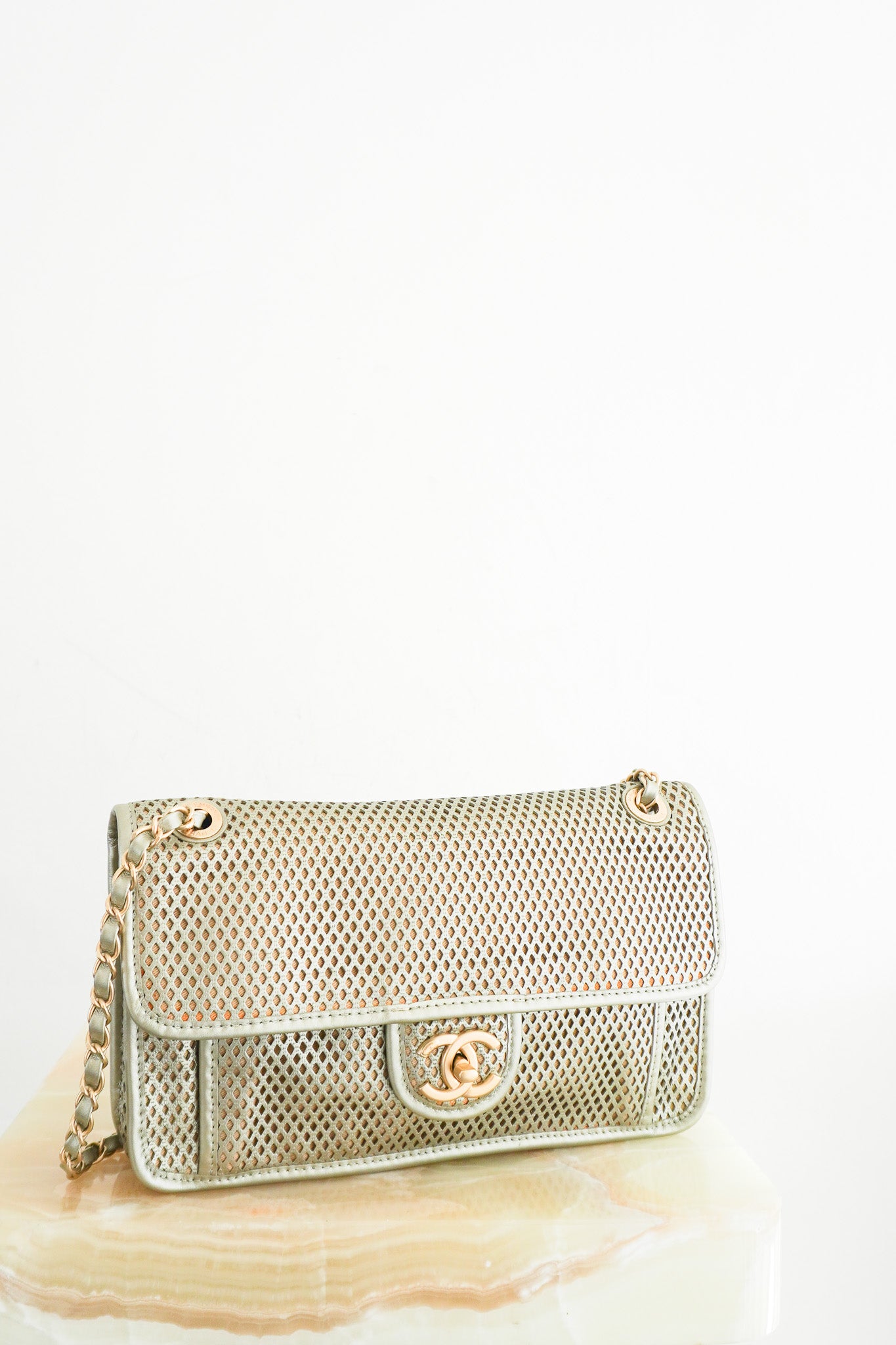 Chanel-French-Riviera-Perforated-Metallic-Medium-Flap-Bag-front-picture-chelsea-london