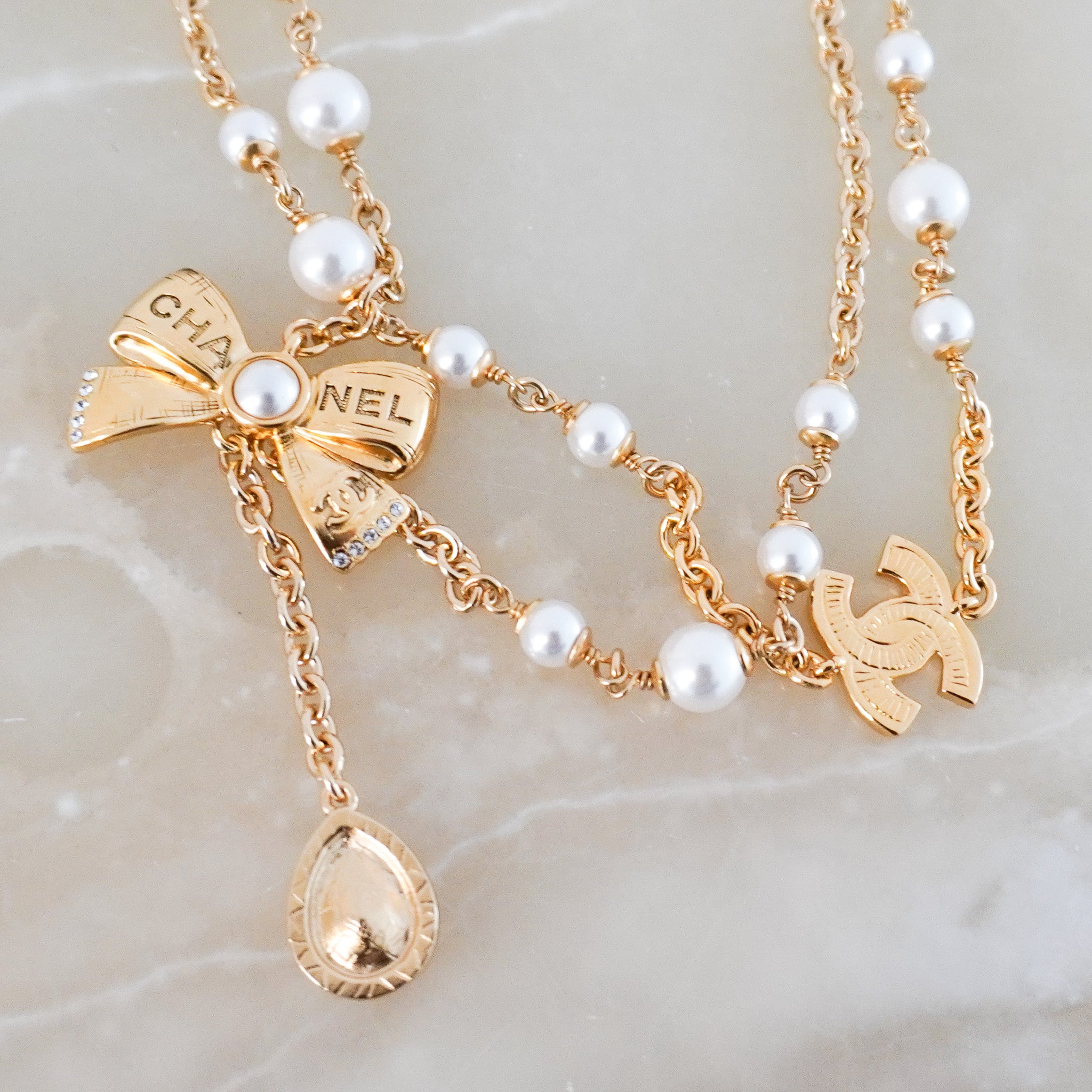 Chanel Long Pearl and Ribbon Necklace RRP £1200 | Authentic Preloved - Reloved Again