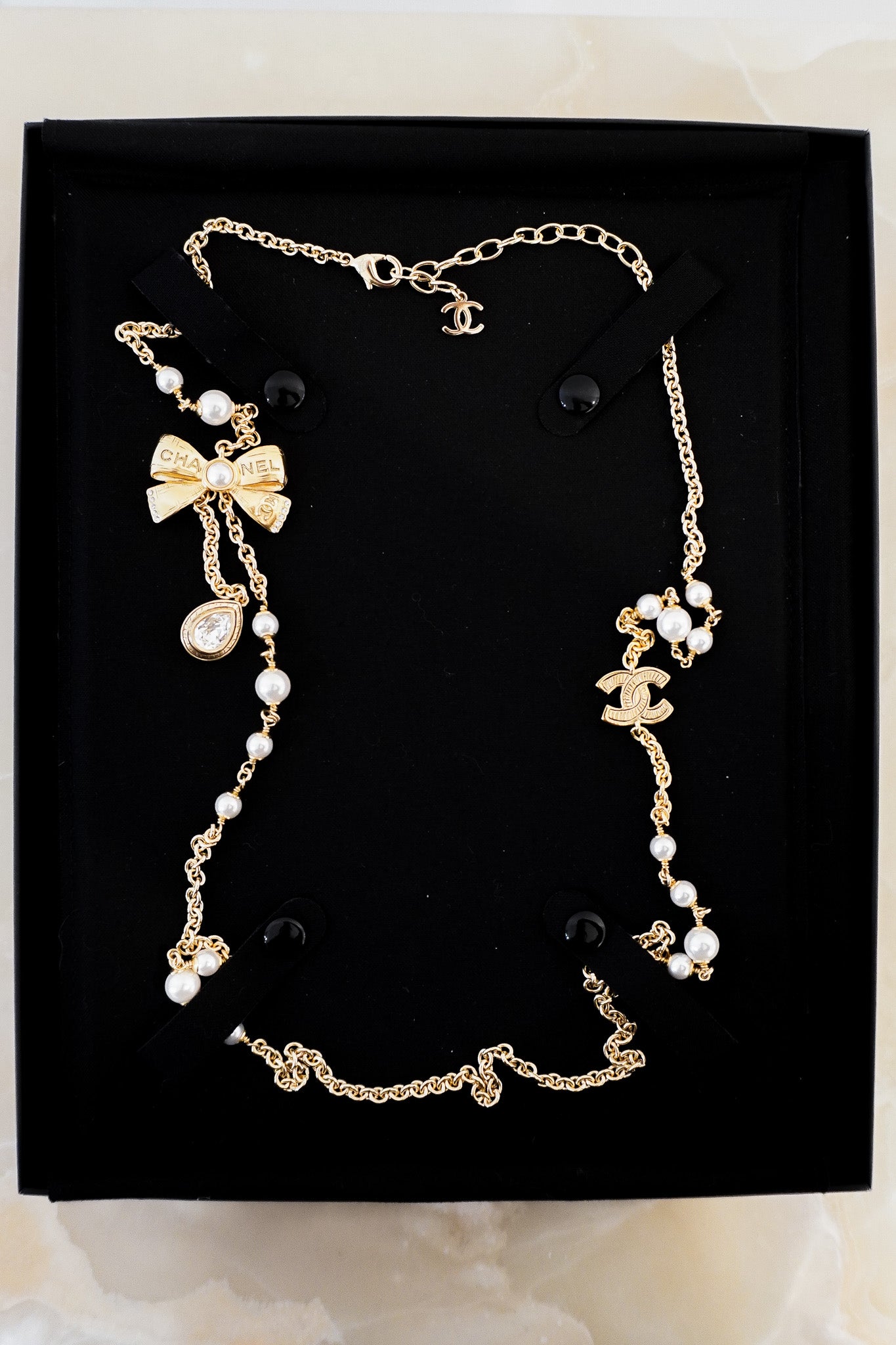 Chanel Long Pearl and Ribbon Necklace RRP £1200 | Authentic Preloved - Reloved Again