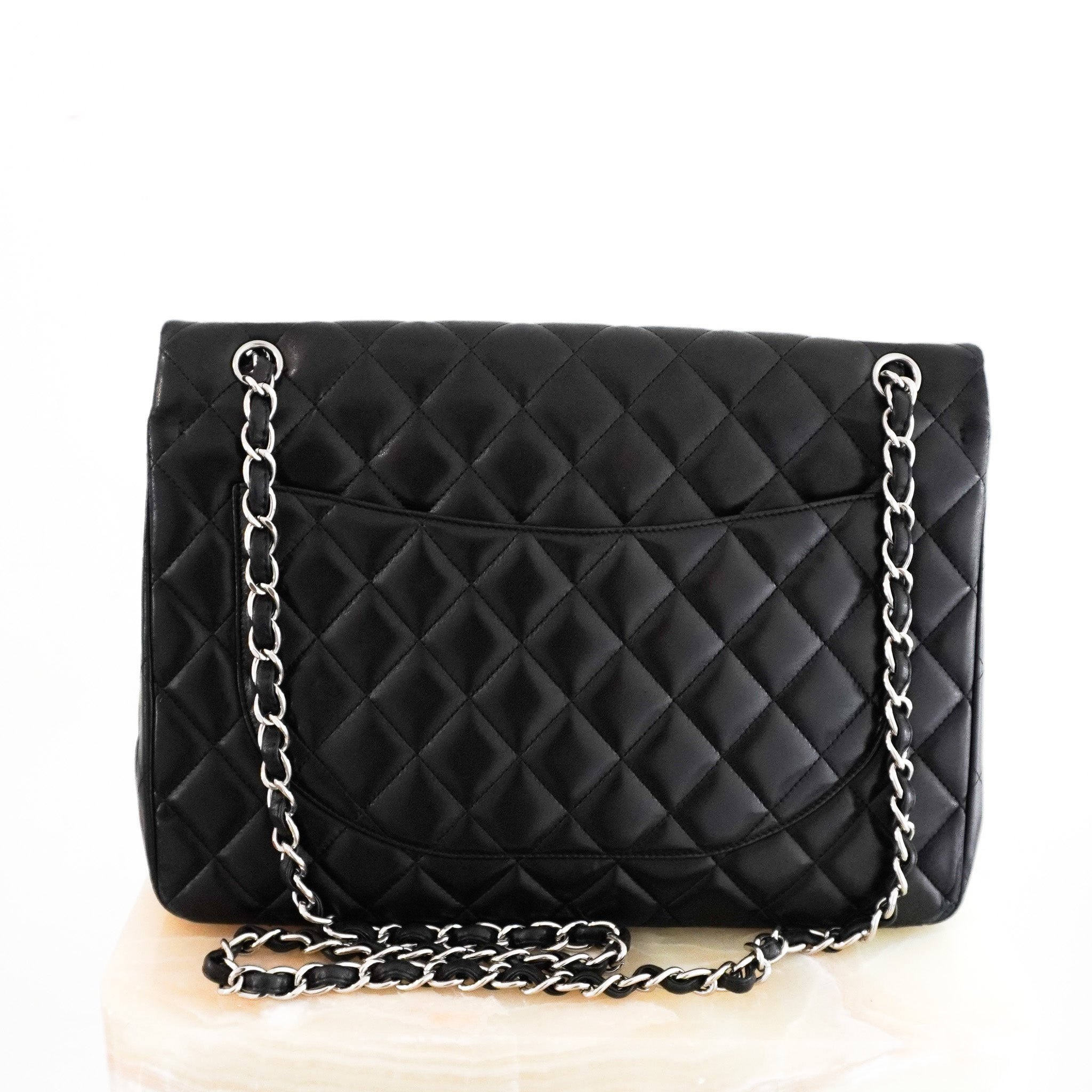 Chanel Maxi Lambskin Classic Single Flap Bag Black RRP £10000 | Authentic Preloved - Reloved Again
