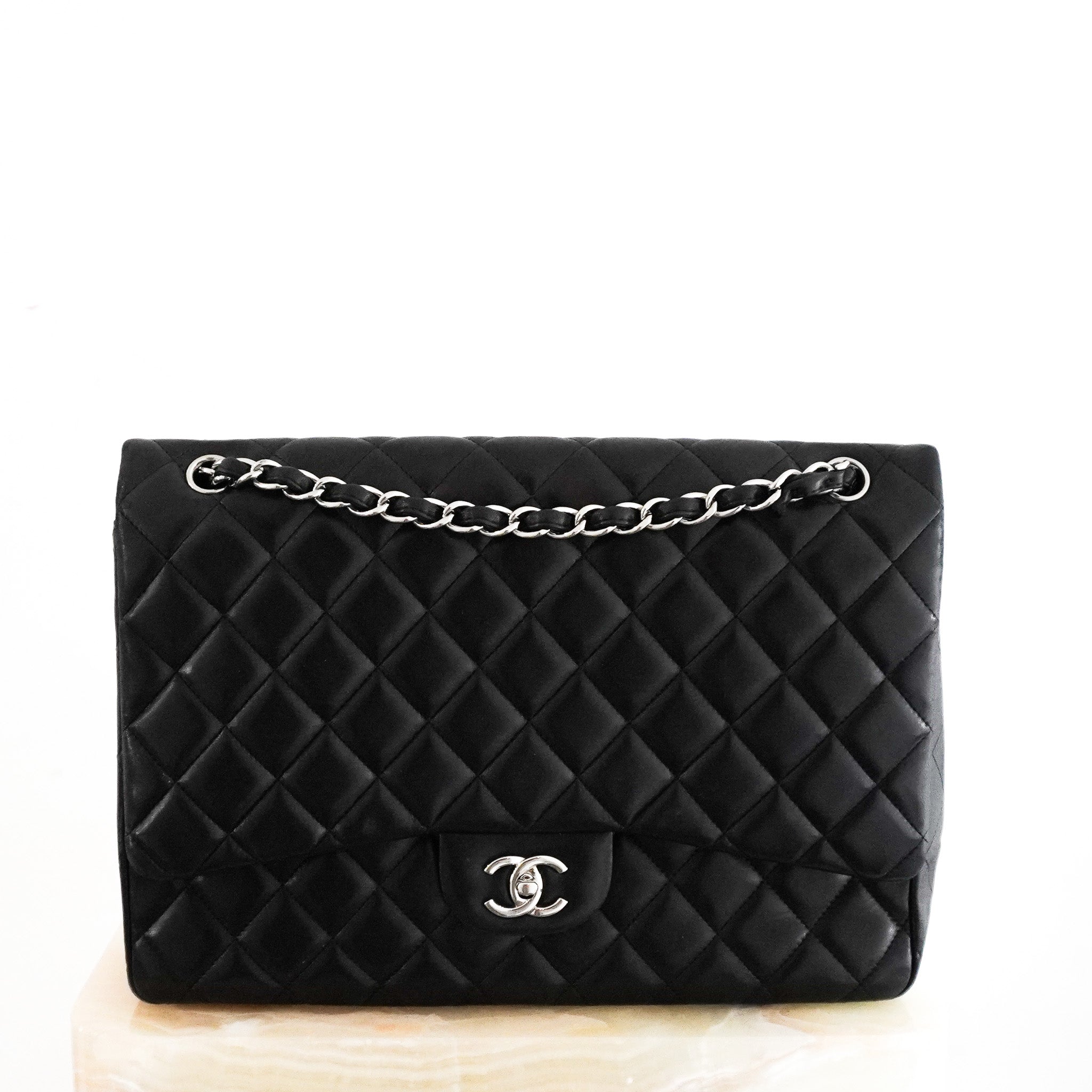 Chanel Maxi Lambskin Classic Single Flap Bag Black RRP £10000 | Authentic Preloved - Reloved Again