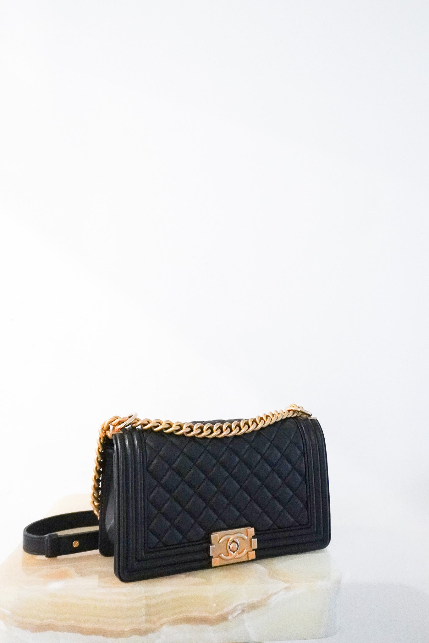 Chanel-Medium-Boy-Bag-in-Black-front-picture-chelsea-london