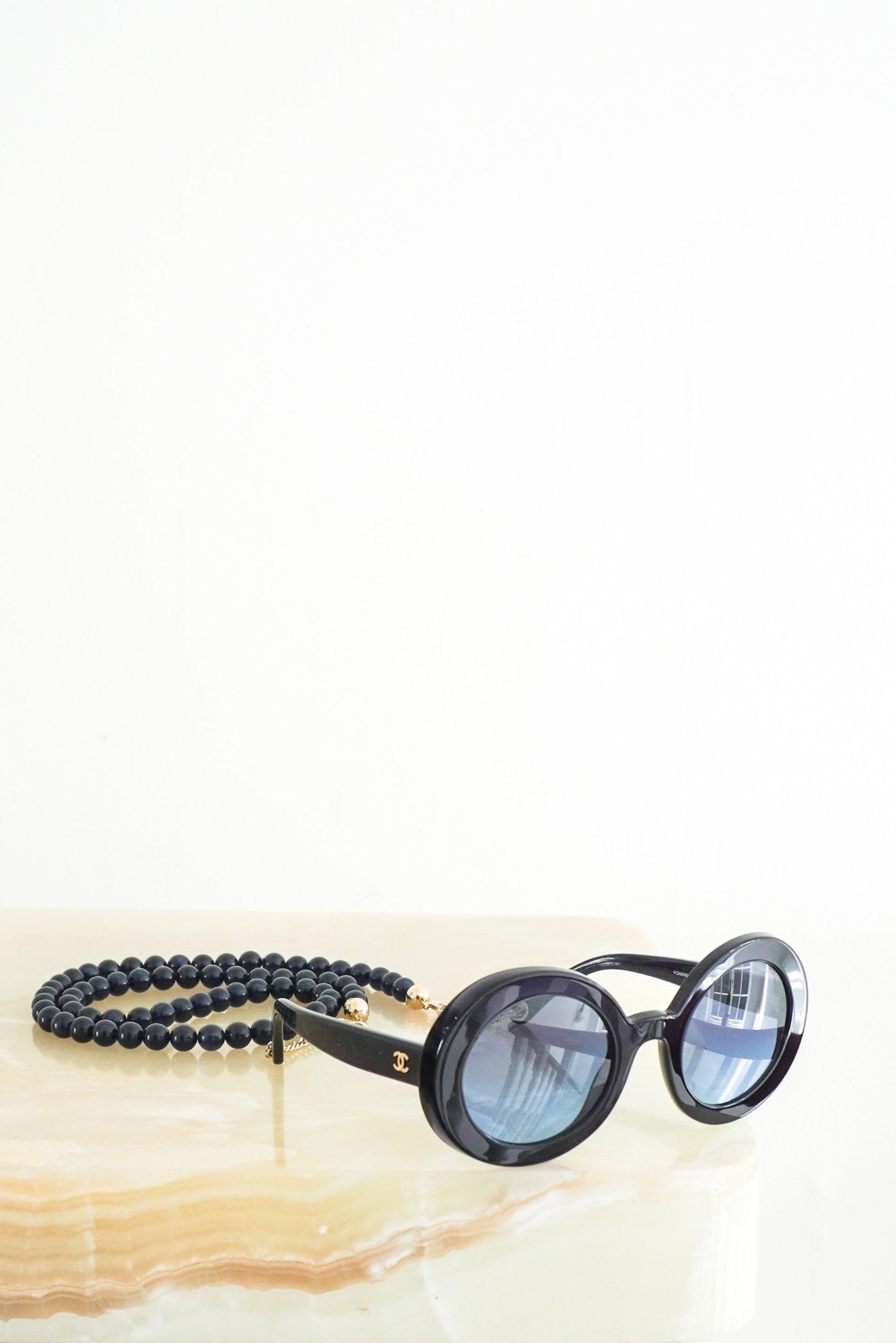 Chanel Navy Round Sunglasses with Beaded Strap RRP £1000 | Authentic Preloved FINAL SALE - Reloved Again