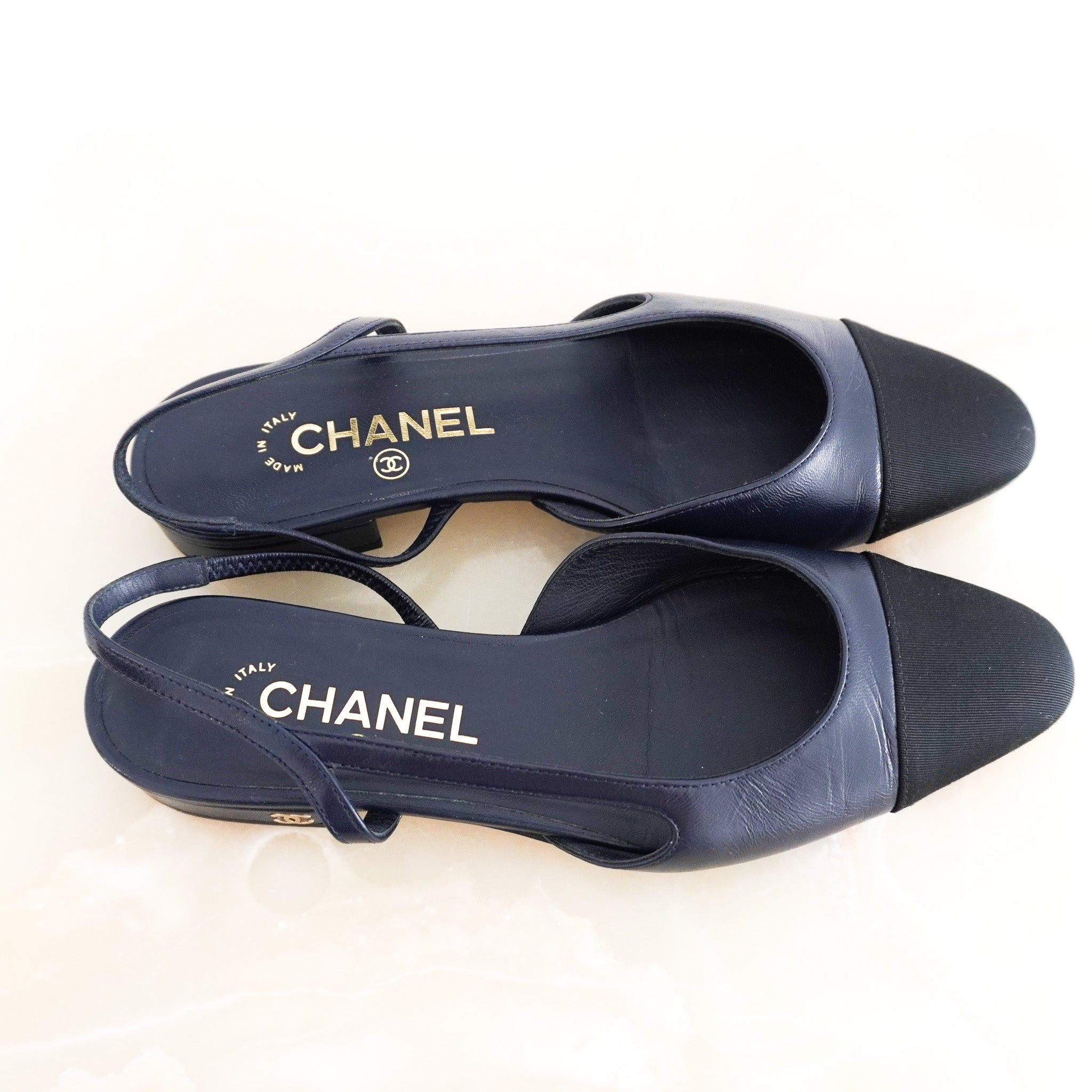 Chanel Navy Slingbacks RRP £880 | Authentic Preloved - Reloved Again