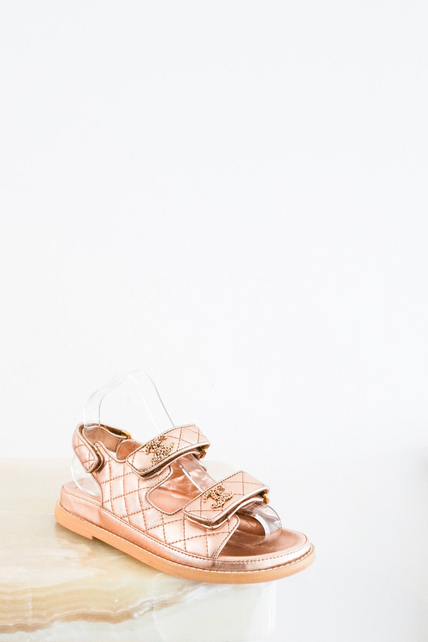 Chanel Rose Gold Quilted Dad Sandals RRP £1600 | Authentic Preloved - Reloved Again