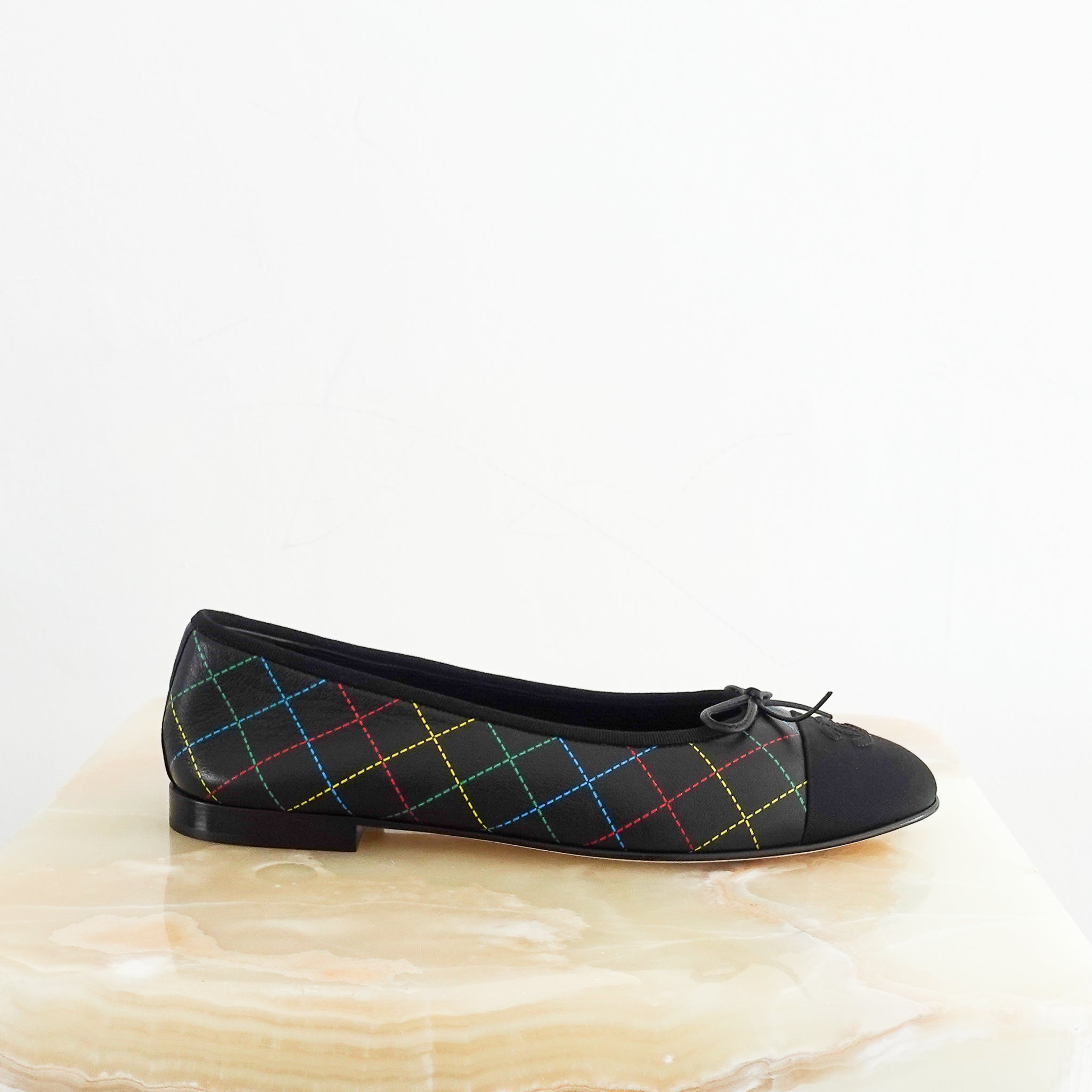 New Chanel SOLD OUT Black Ballet Flats with Multicolour Diamond Pattern RRP £970 | Authentic Preloved - Reloved Again