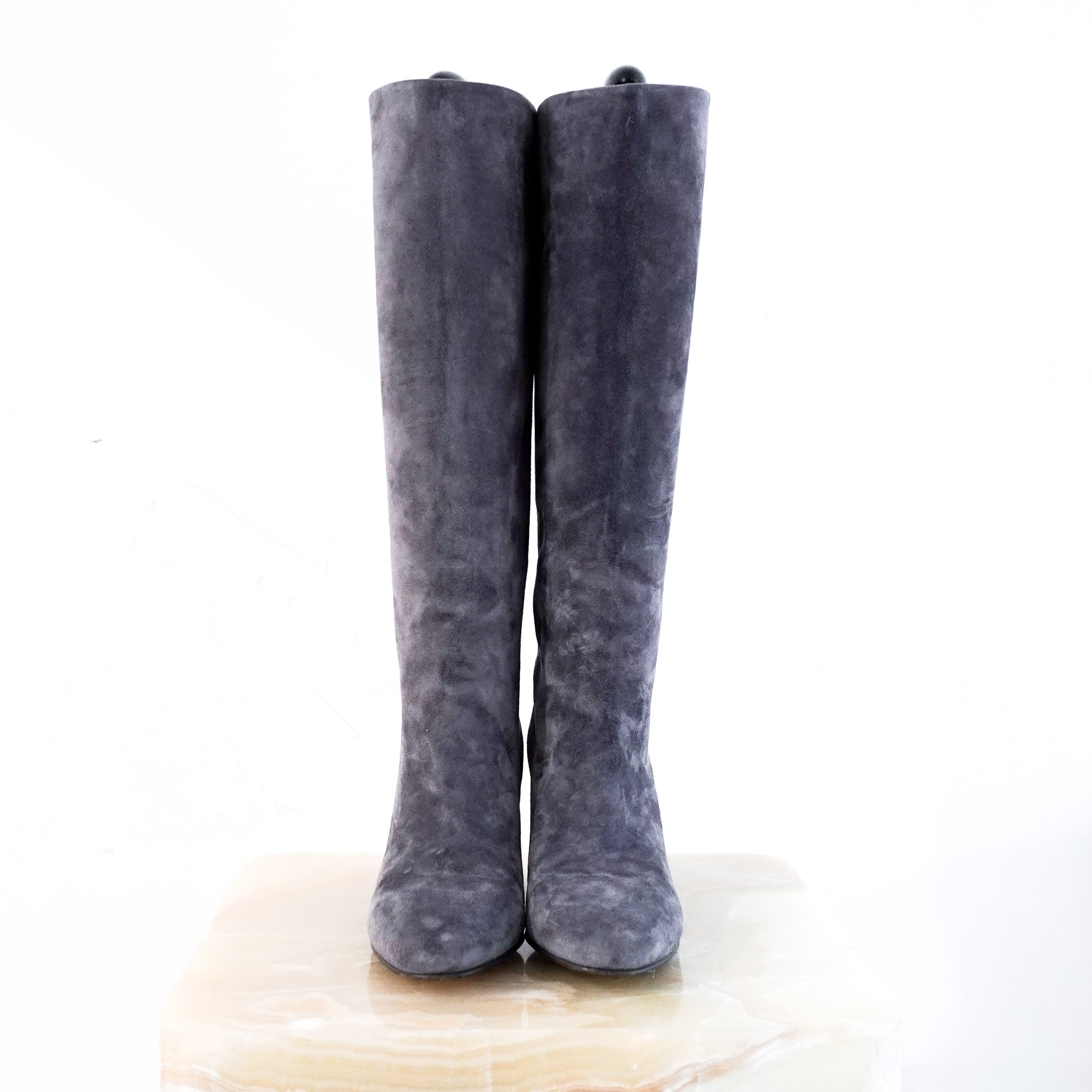Chanel Suede Knee High Boots in Grey RRP £1800 | Authentic Preloved - Reloved Again