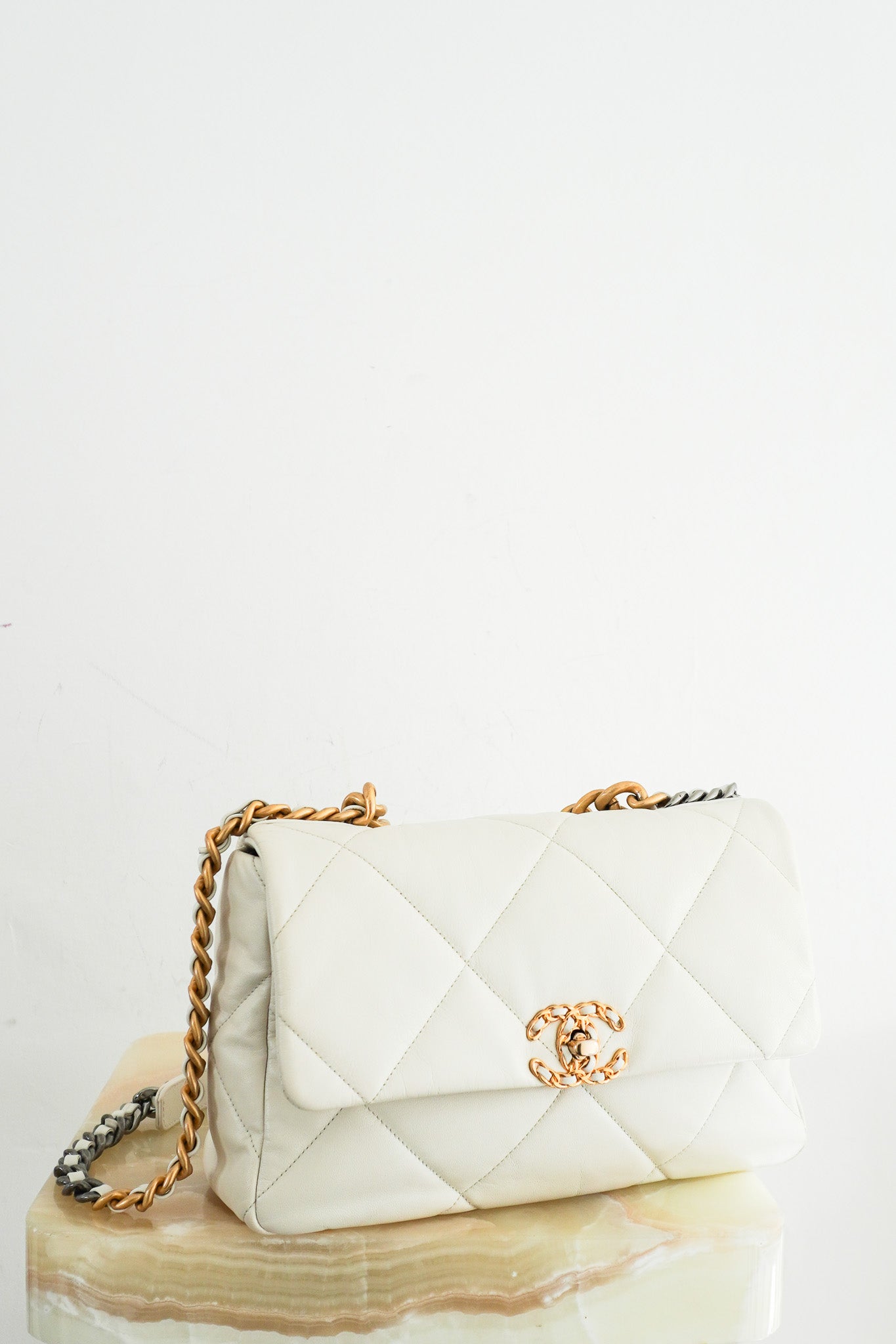 Chanel White Lambskin 19 Large Single Flap Bag RRP £5500 | Authentic Preloved - Reloved Again