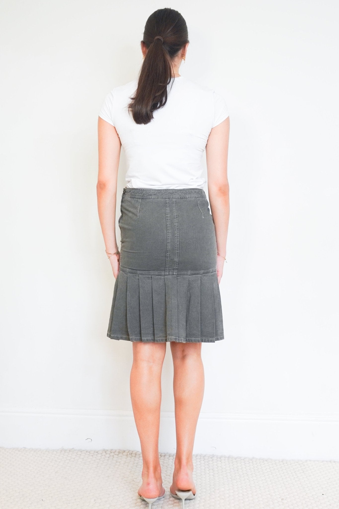 Chanel 03P Spring Collection Grey Pleated Denim Skirt (RRP £1250) | Authentic Preloved - Reloved Again