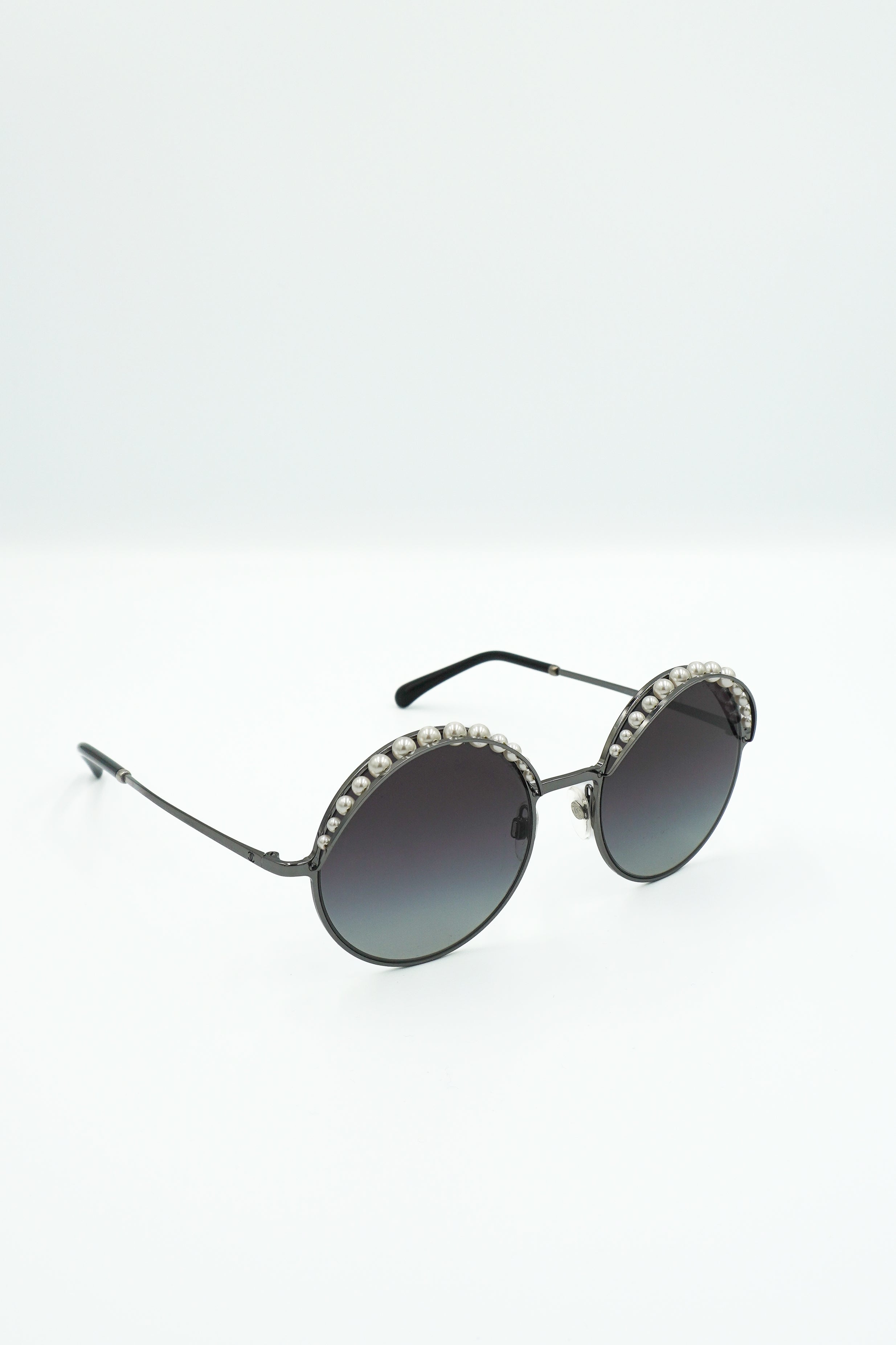 Chanel 4234-H C.108/S6 Pearl-Embellished Round Sunglasses in Silver front photo chelsea london