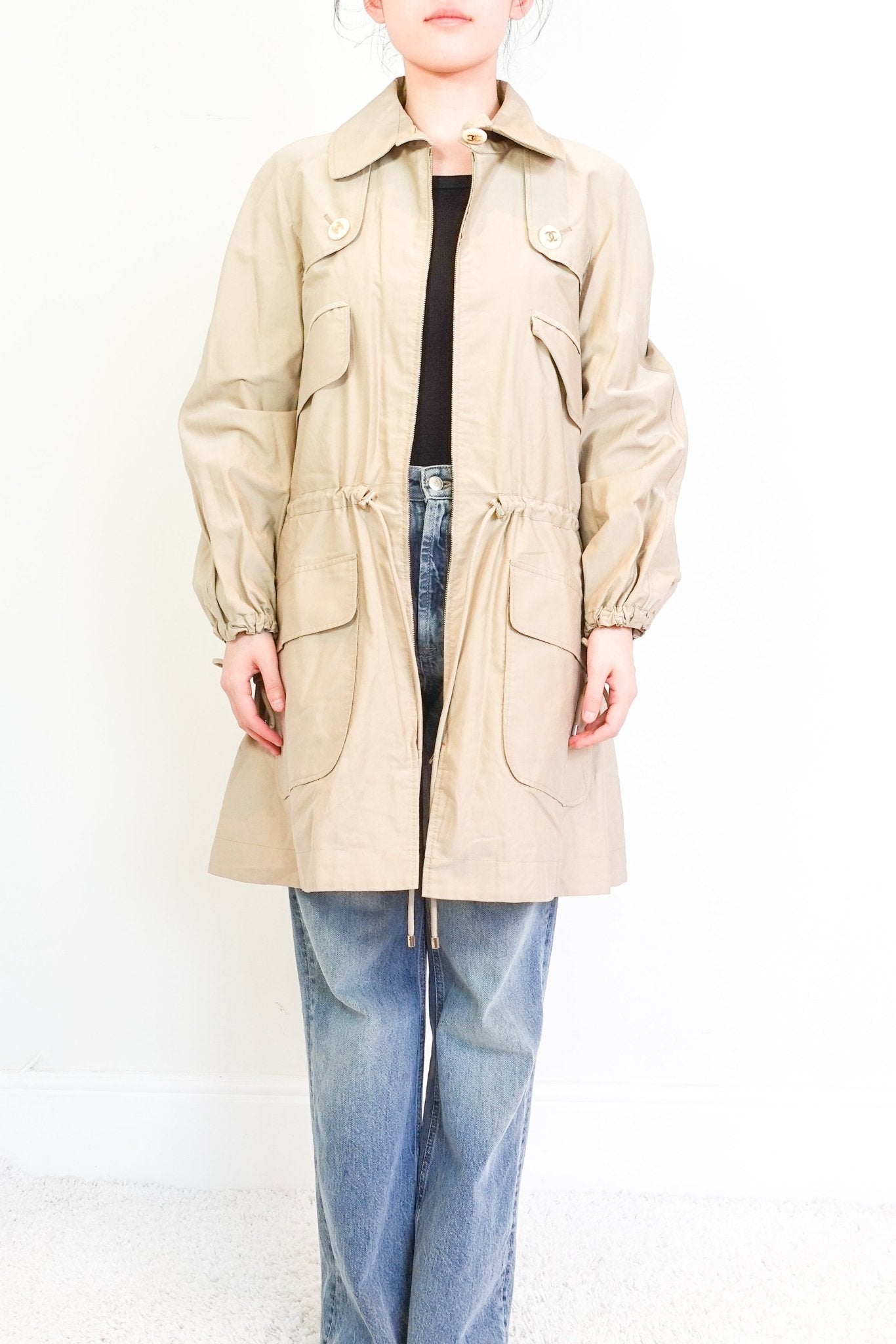 Chanel Beige Parka with Iconic Chain Belt twill RRP £3000 | Authentic Preloved - Reloved Again
