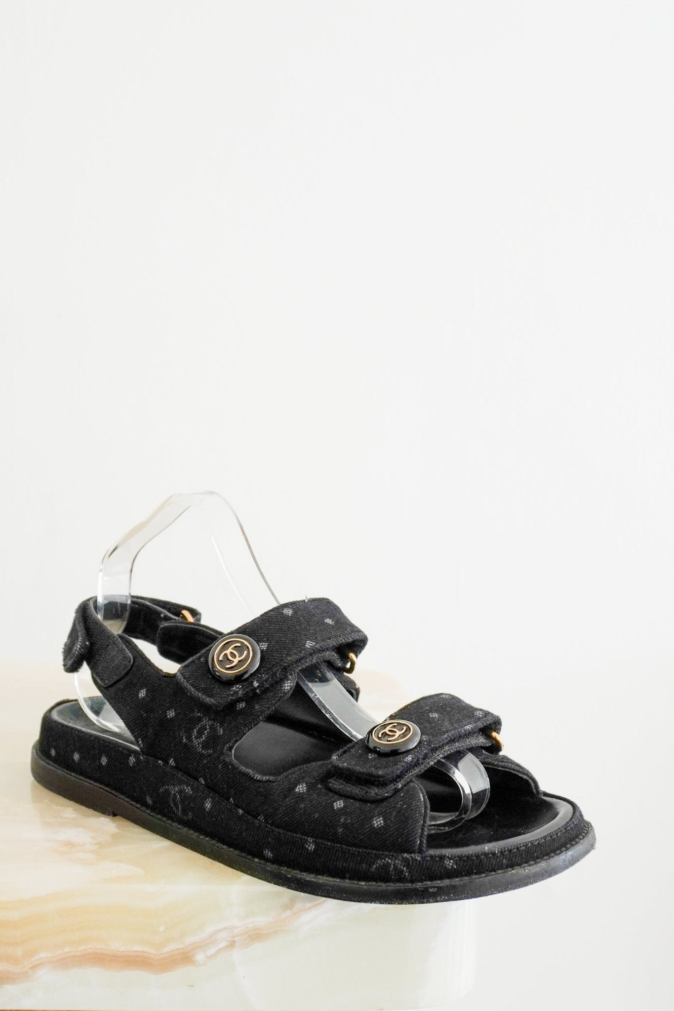 Chanel Black Denim CC Dad Sandals (RRP £1000) | Authentic Preloved - Reloved Again