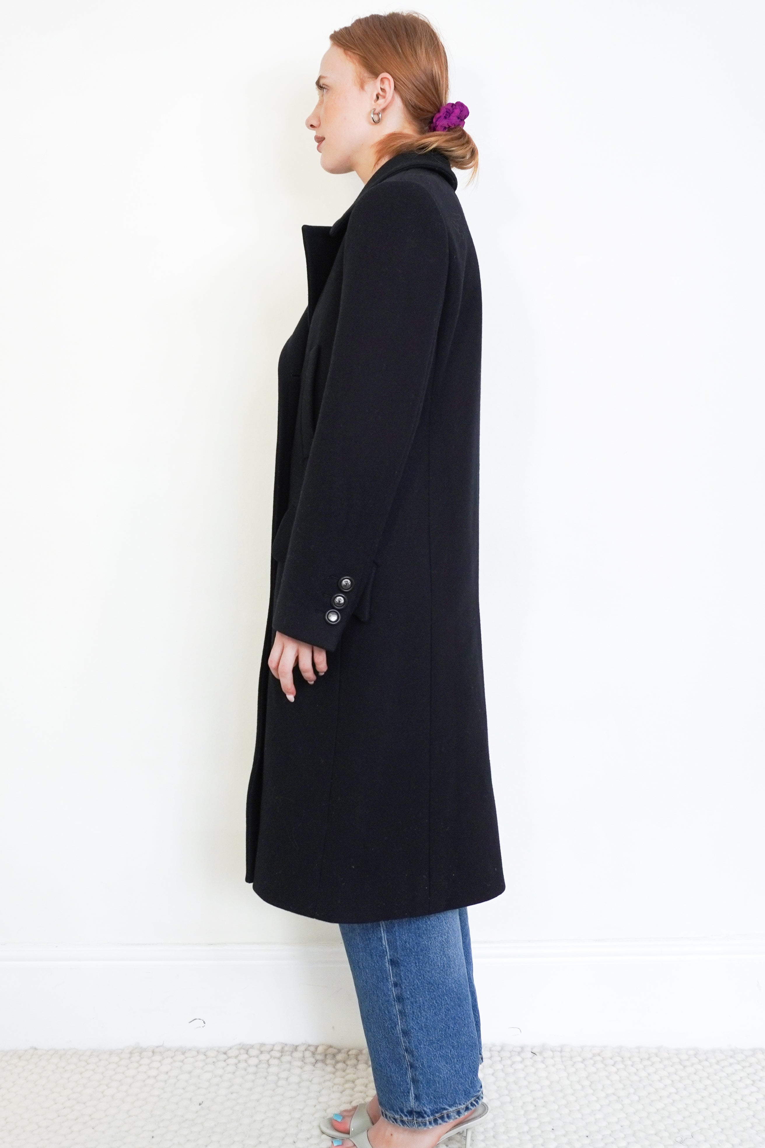 Chanel Black Double-Breasted Wool Coat side photo chelsea london