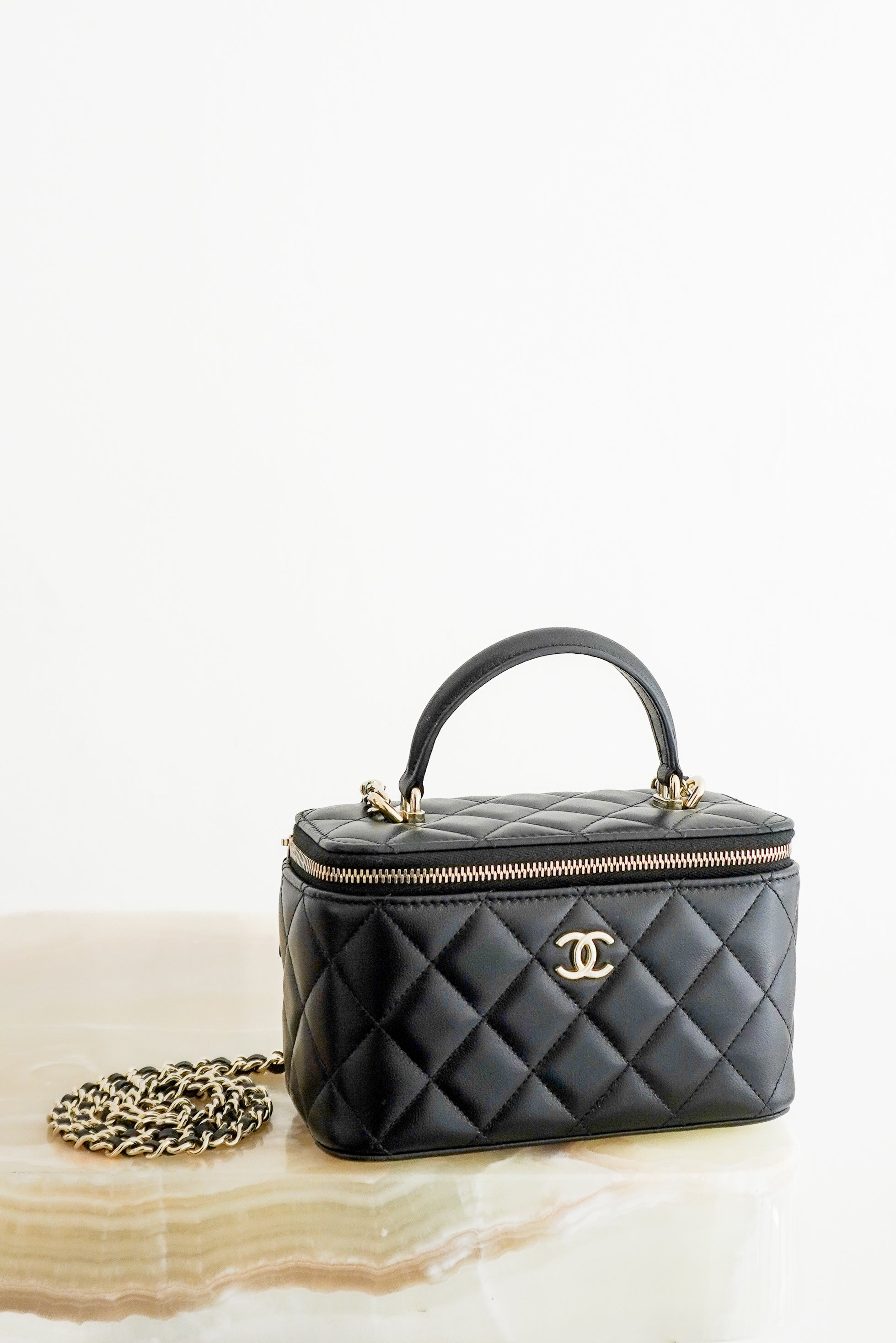 Chanel Black Small Quilted Vanity Case in Lambskin front photo chelsea london