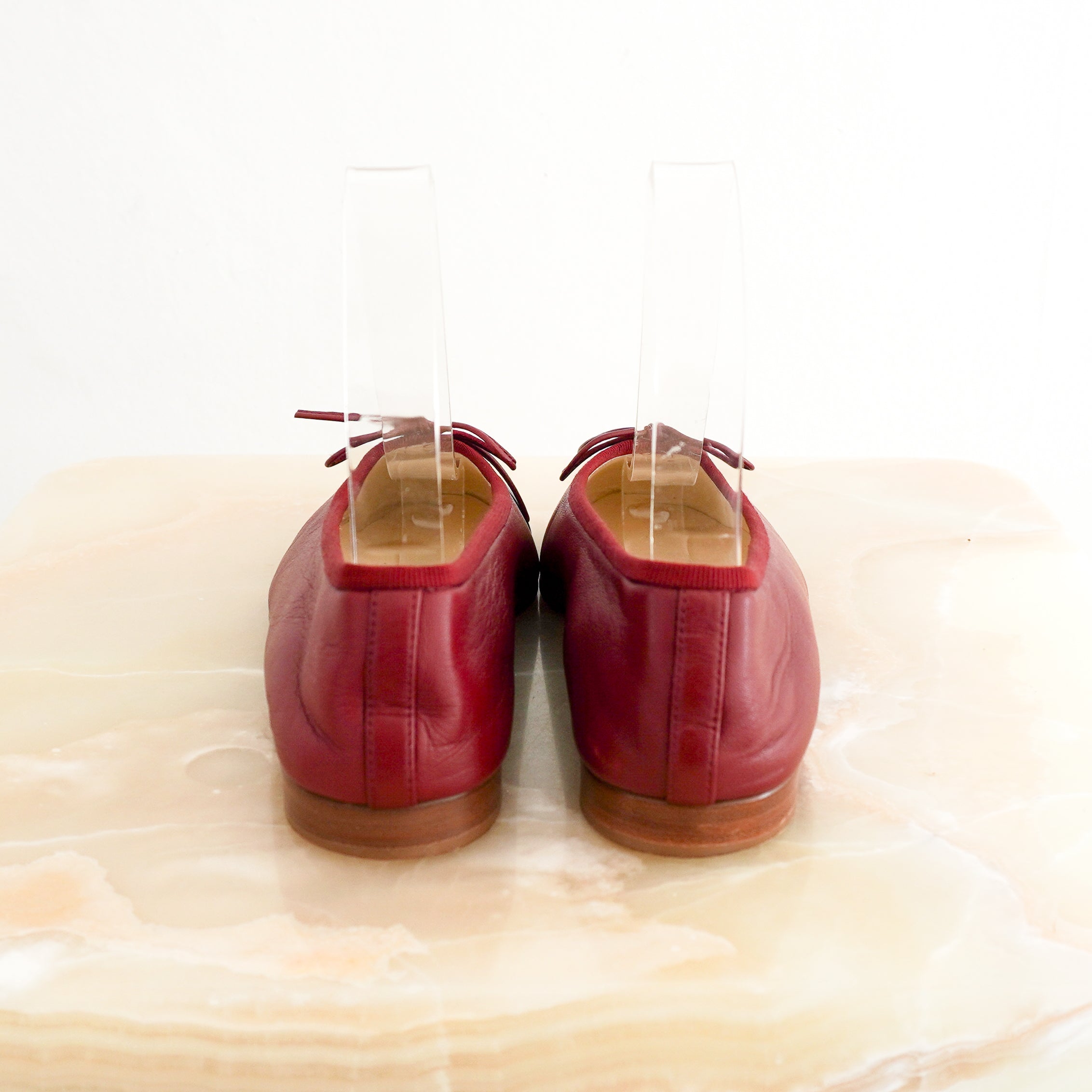 Chanel CC Ballet Flats in Burgundy & Navy Leather back photo chelsea london