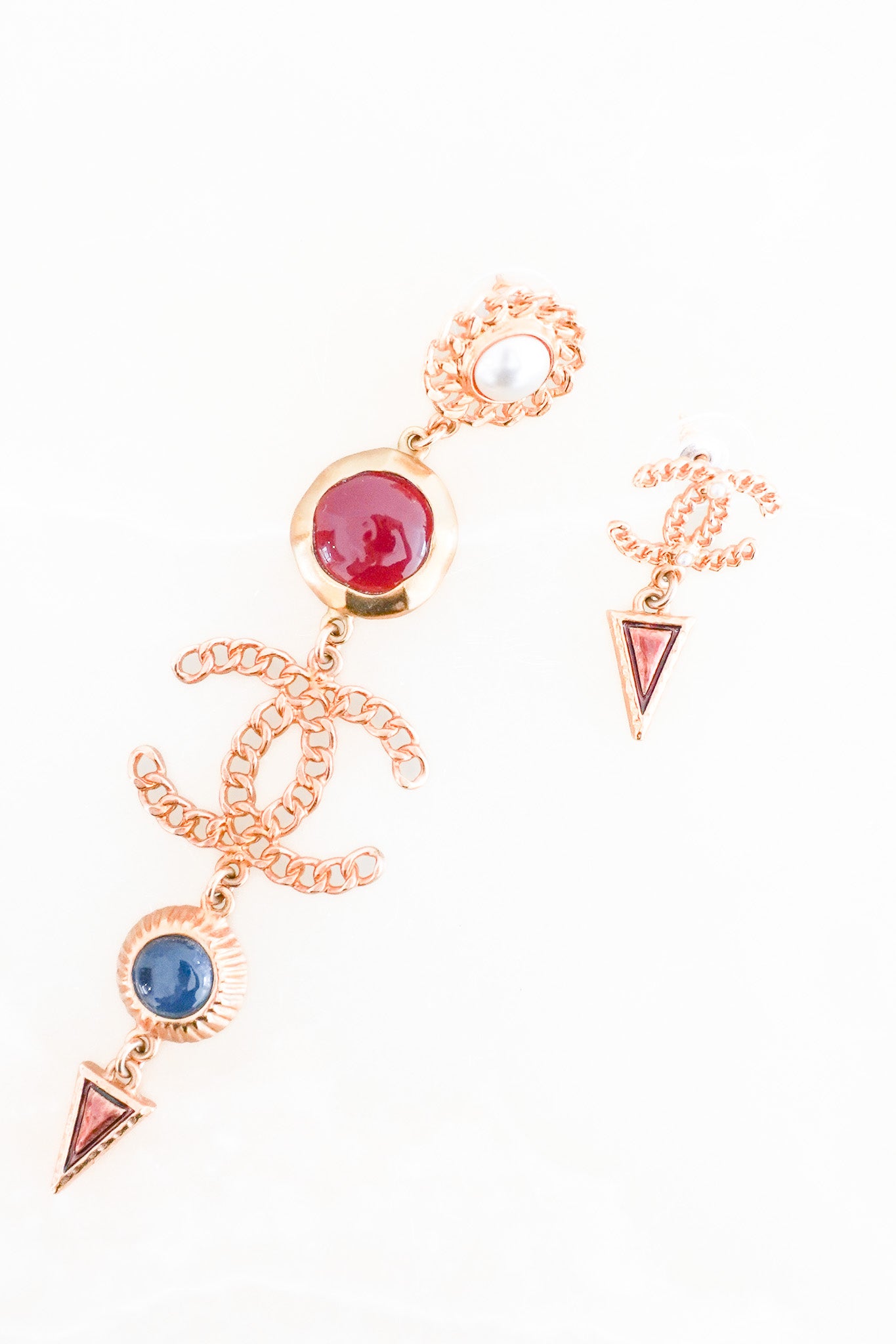 Chanel CC Coco Mark Colour Stone Pearl Earrings front photo