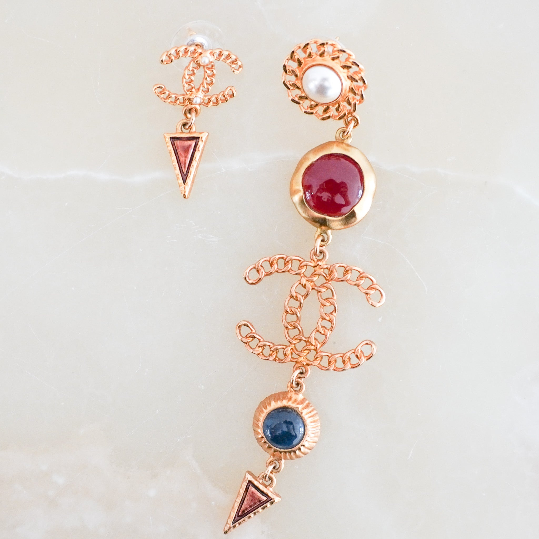 Chanel CC Coco Mark Colour Stone Pearl Earrings side photo