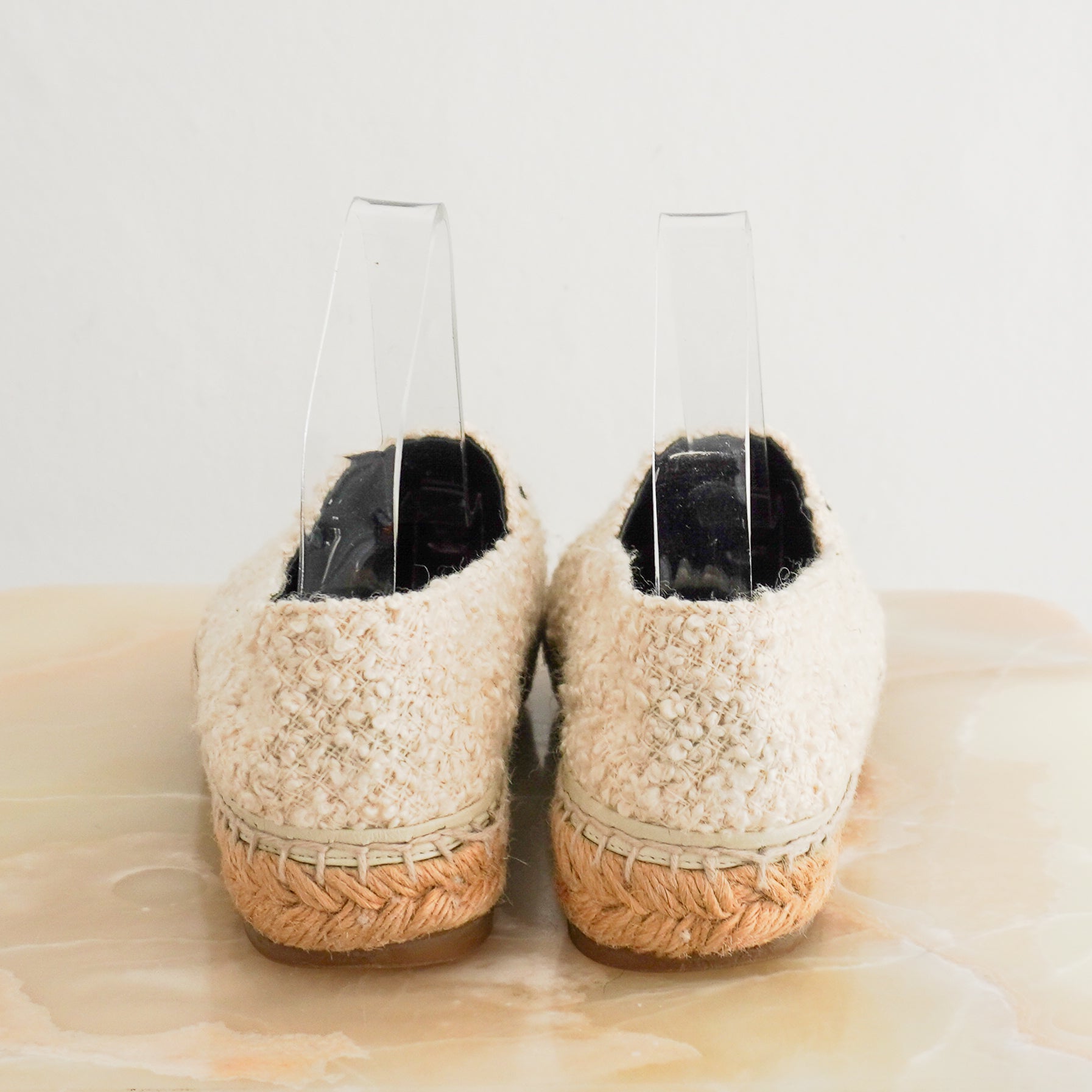 Chanel CC Cream Boucle Espadrilles back photo chelsea london
