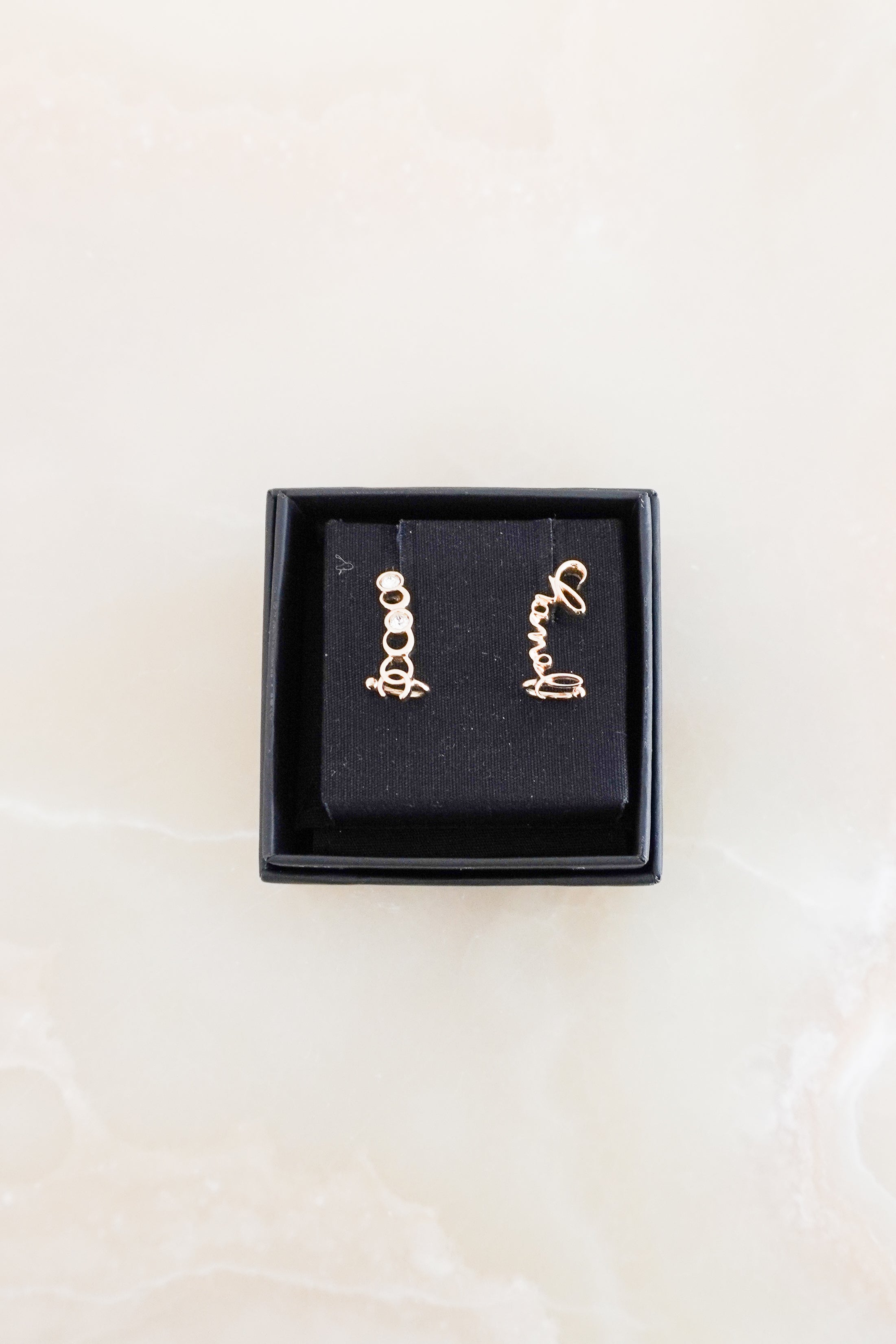 Chanel Gold-Tone Logo Script CC Crystal Earrings front photo chelsea london