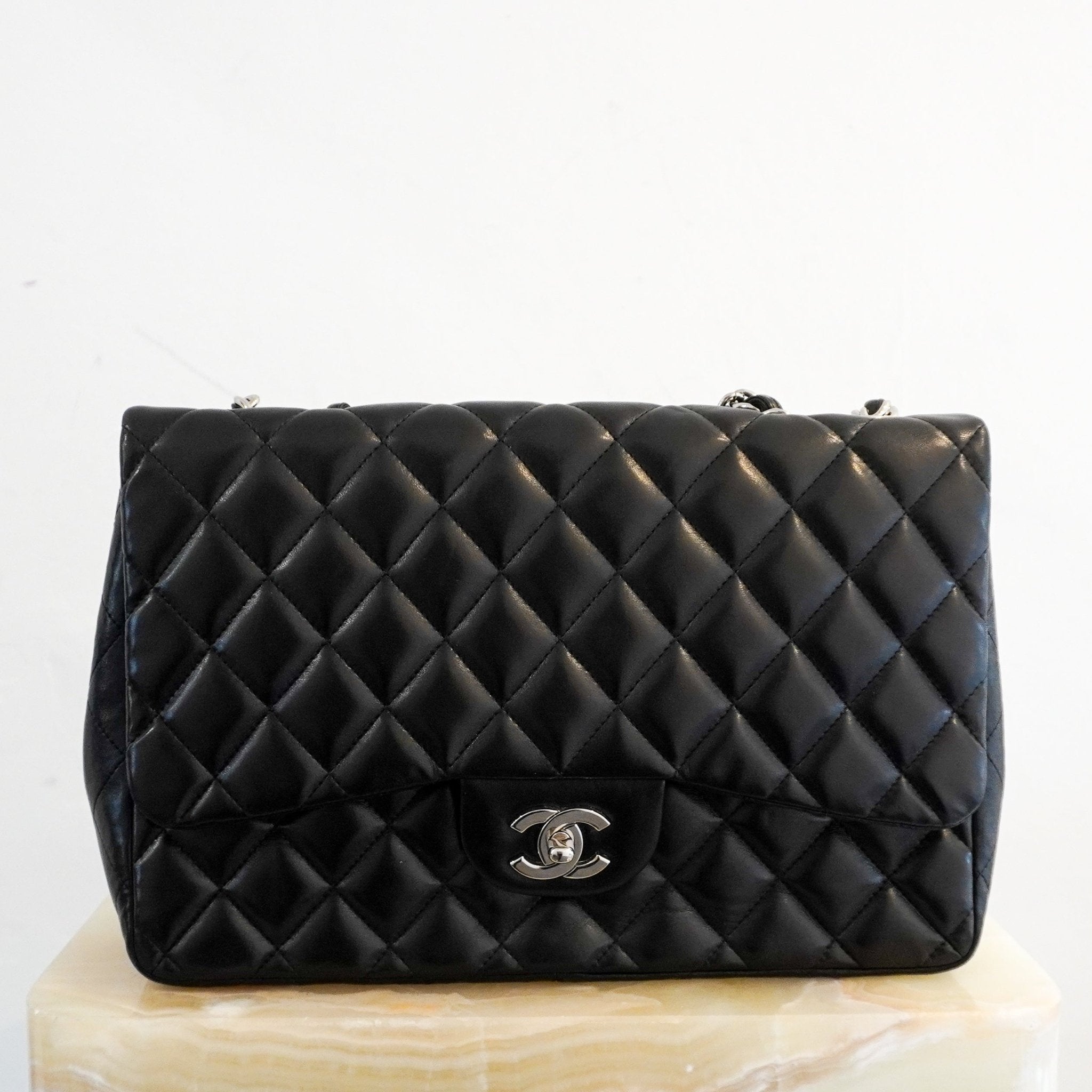 Chanel Jumbo Lambskin Classic Single Flap Bag Black RRP £10k | Authentic Preloved - Reloved Again