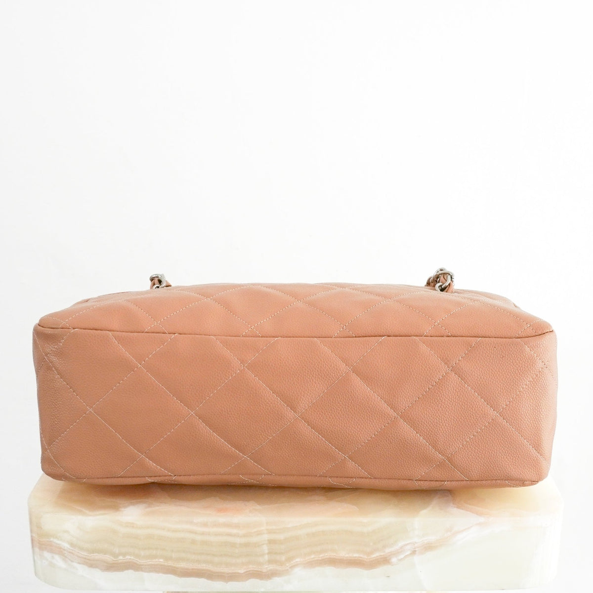 Chanel Vintage Beige Quilted Caviar Leather Zip Top Shoulder Bag | Authentic Preloved - Reloved Again