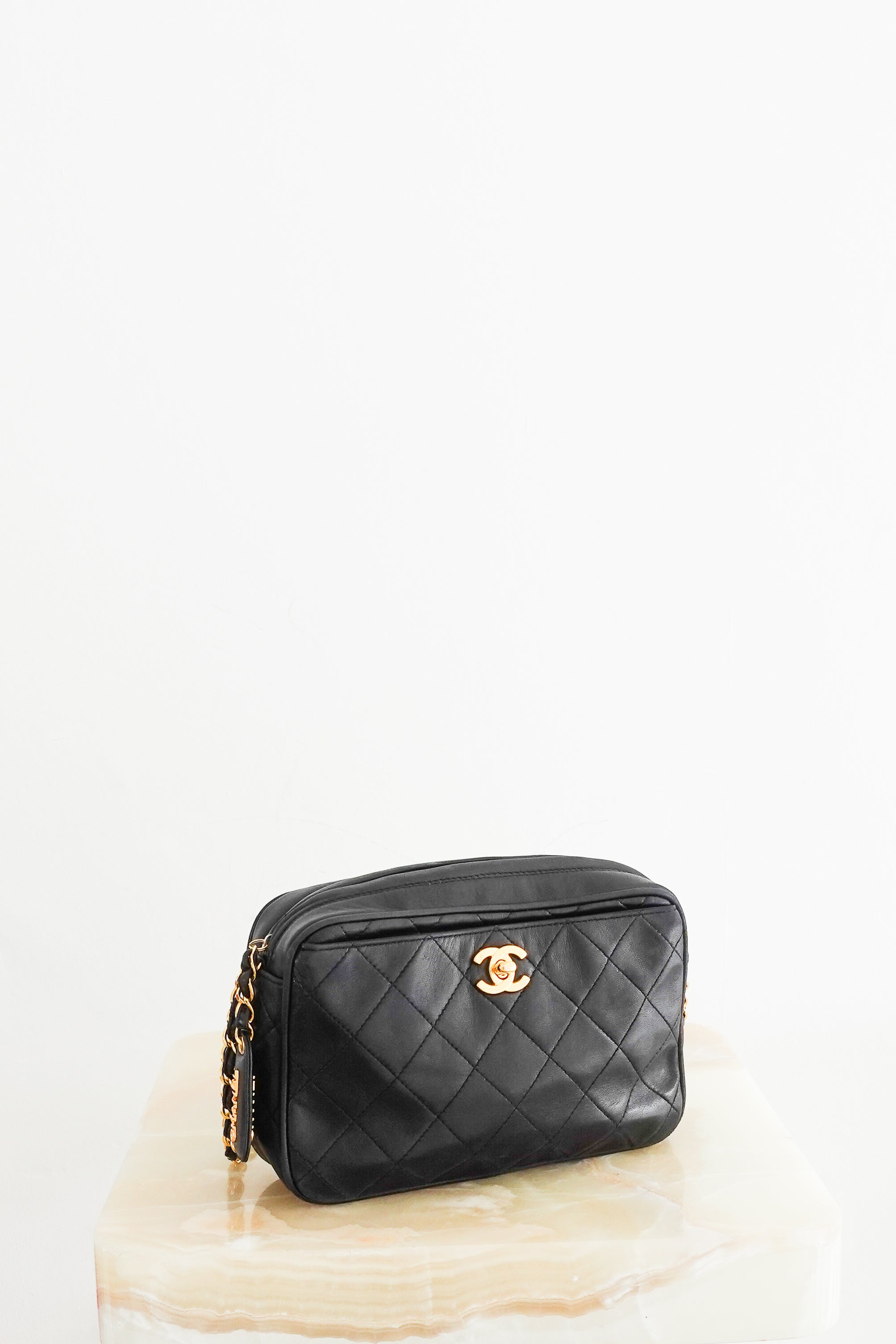 Chanel Vintage Quilted Black Lambskin CC Camera Bag