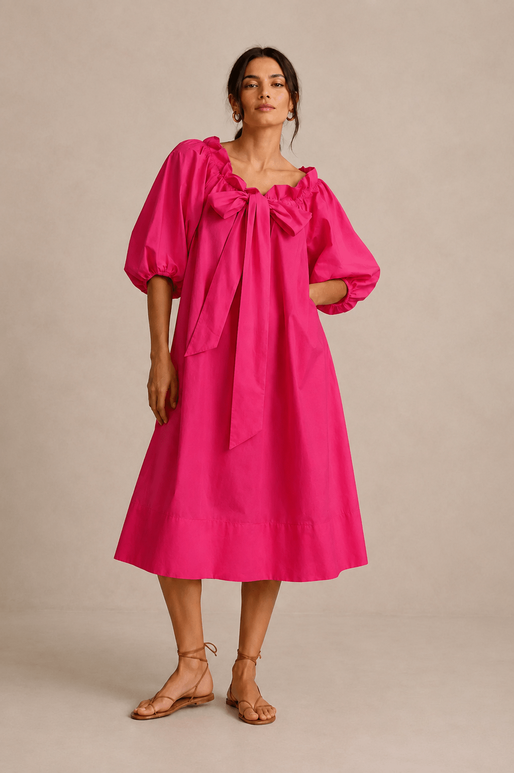 Stoned & Waisted Fuchsia Cotton Bow-Neck Kiki Dress (RRP £329) | Authentic Preloved - Reloved Again
