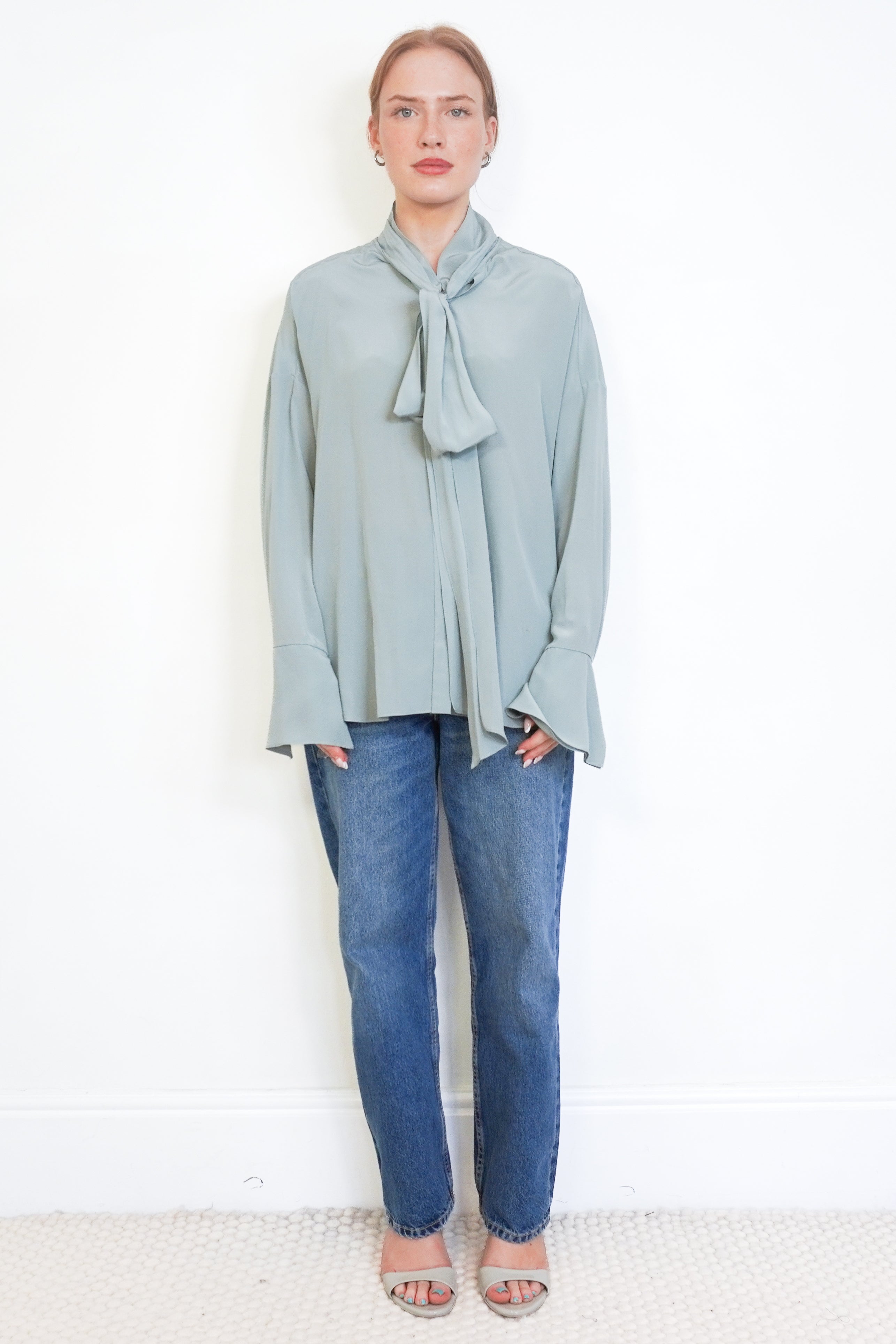 Chloé Bleu Gris Silk Blouse front photo chelsea london