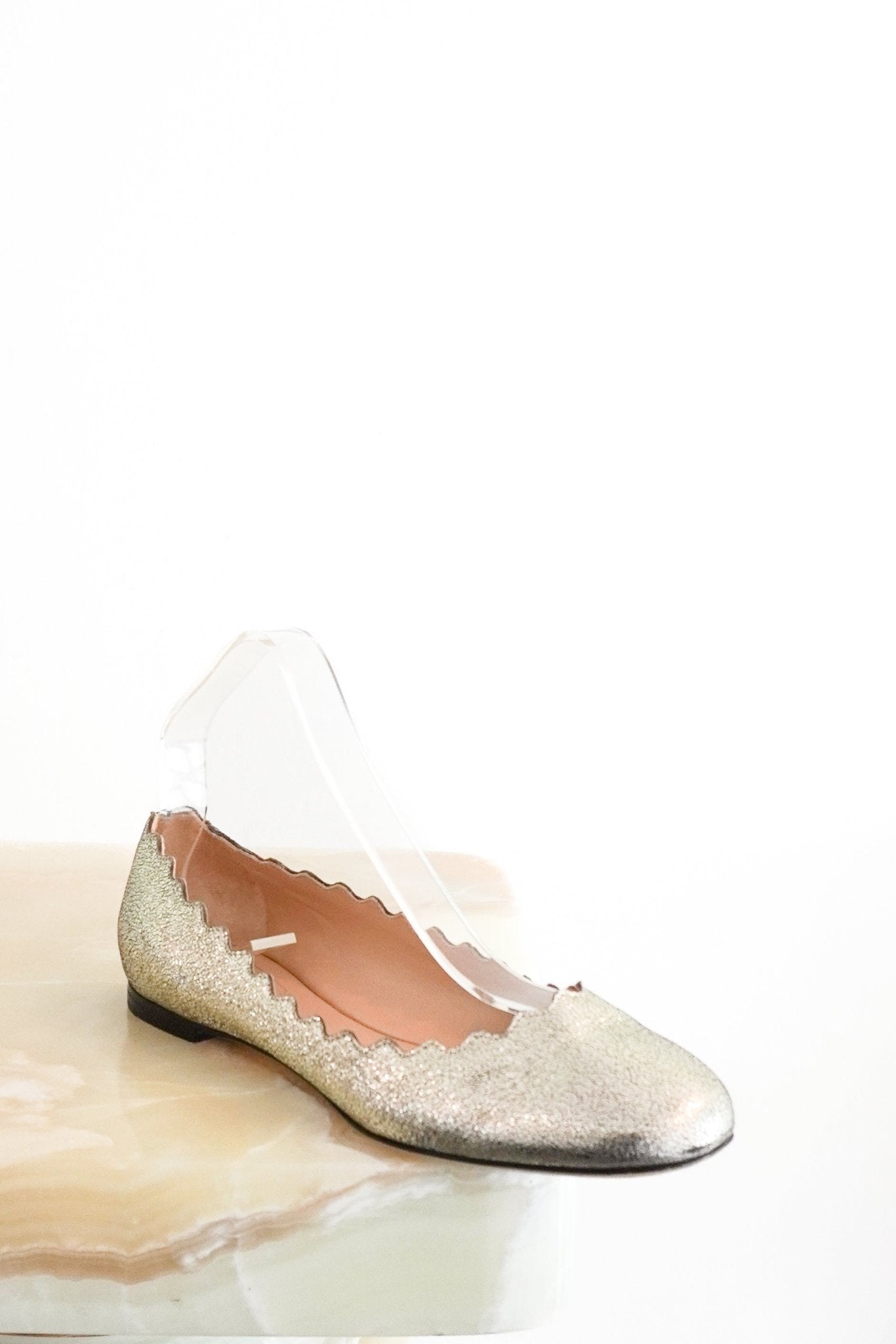 Chloe Lauren Scallop Flats in Silver Metallic Leather (RRP £350) | Authentic Preloved - Reloved Again