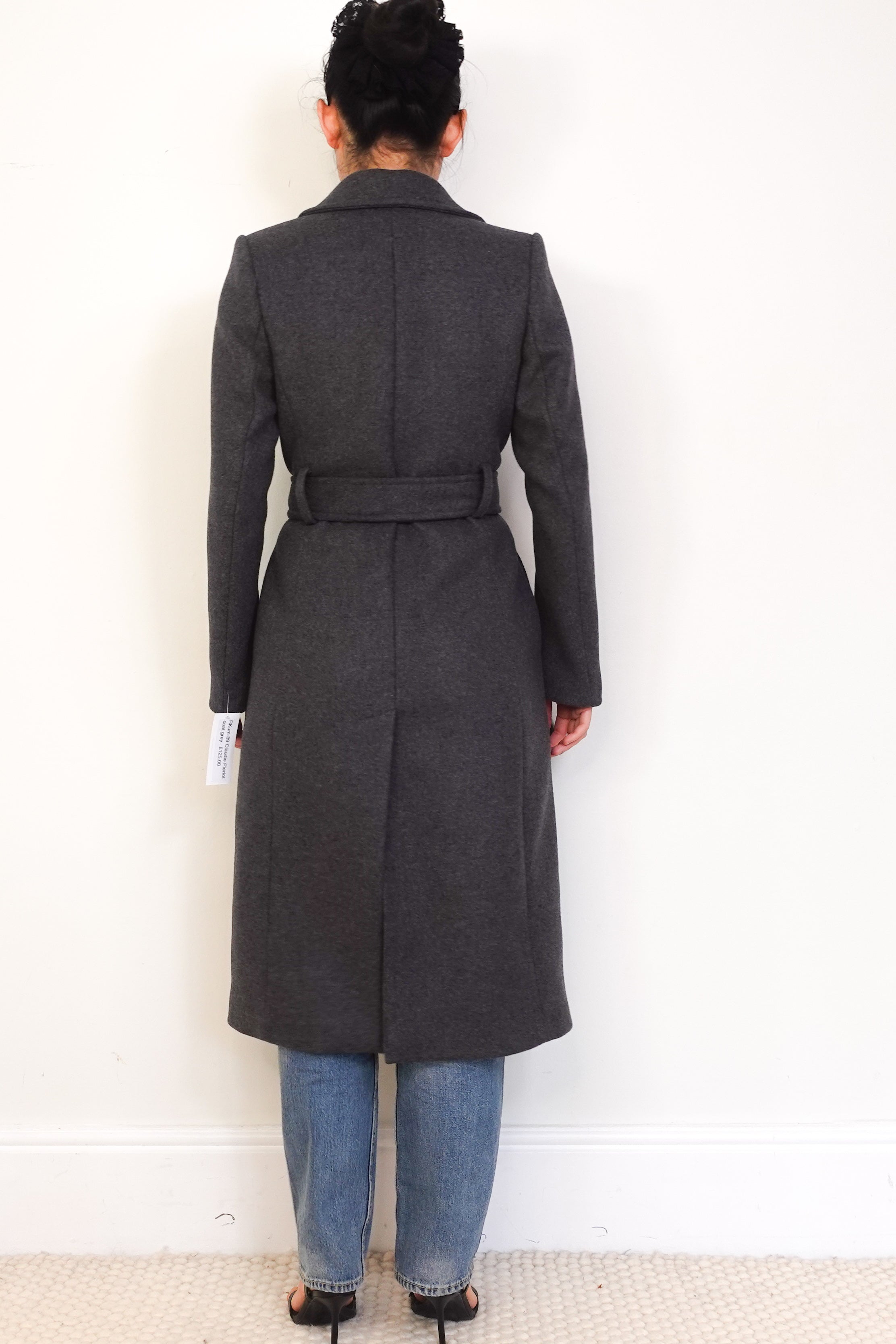 Claudie-Pierlot-Grey-Long-Wool-Coat-back-picture-Chelsea-London