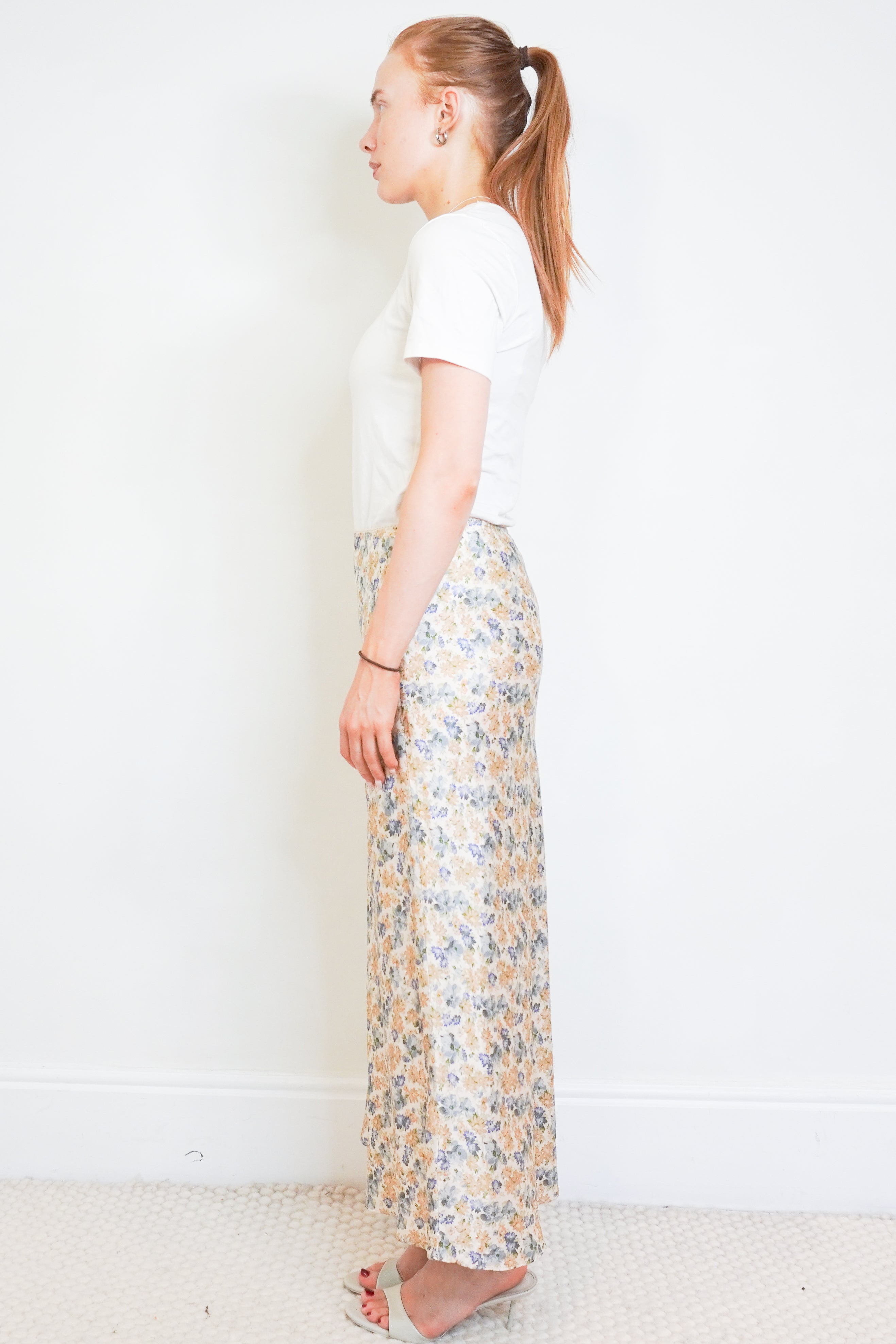 DOEN Cream Floral Silk Maxi Skirt side photo chelsea london