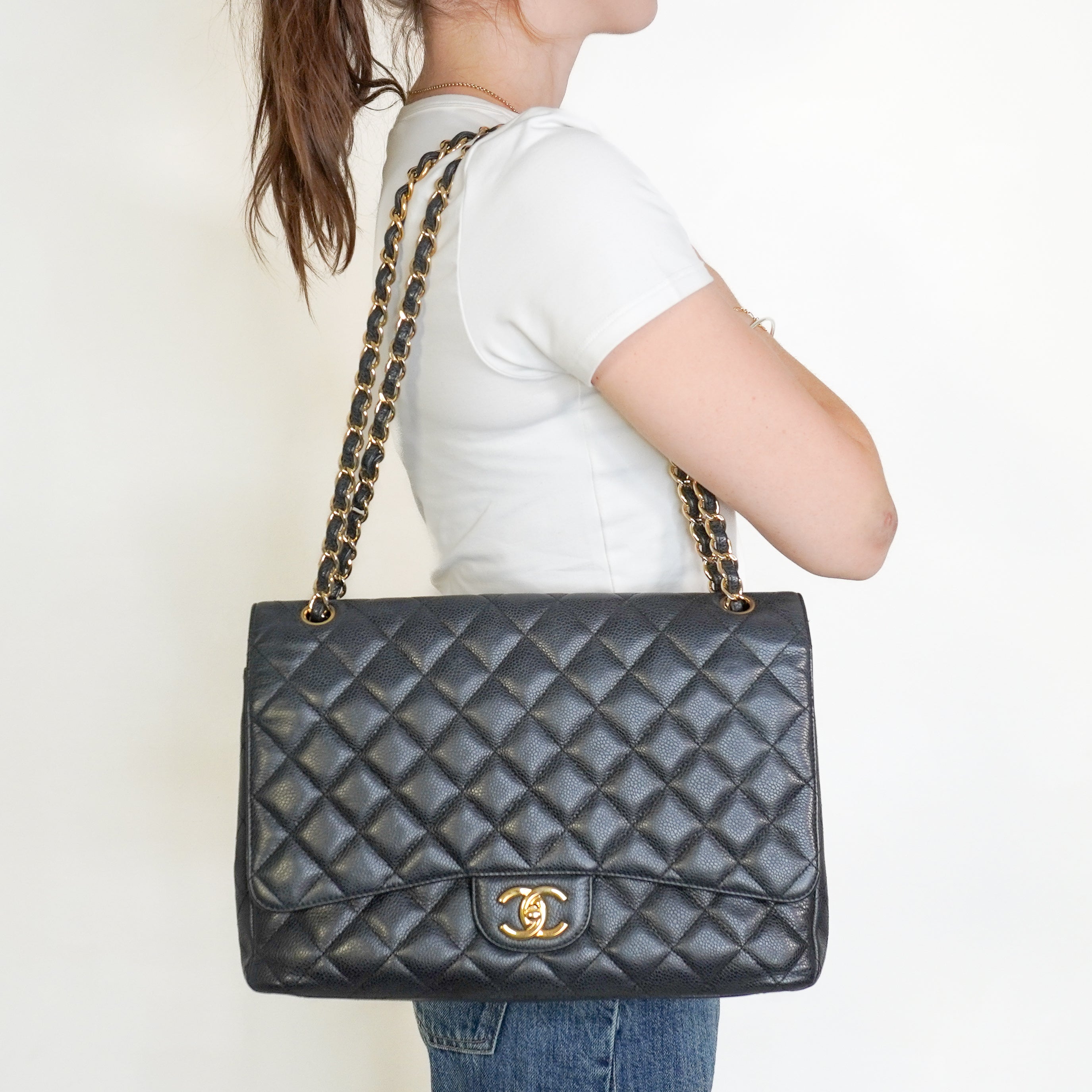 Chanel Jumbo Classic Double Flap Bag in Black Caviar Leather RRP (£10,350) | Authentic Preloved
