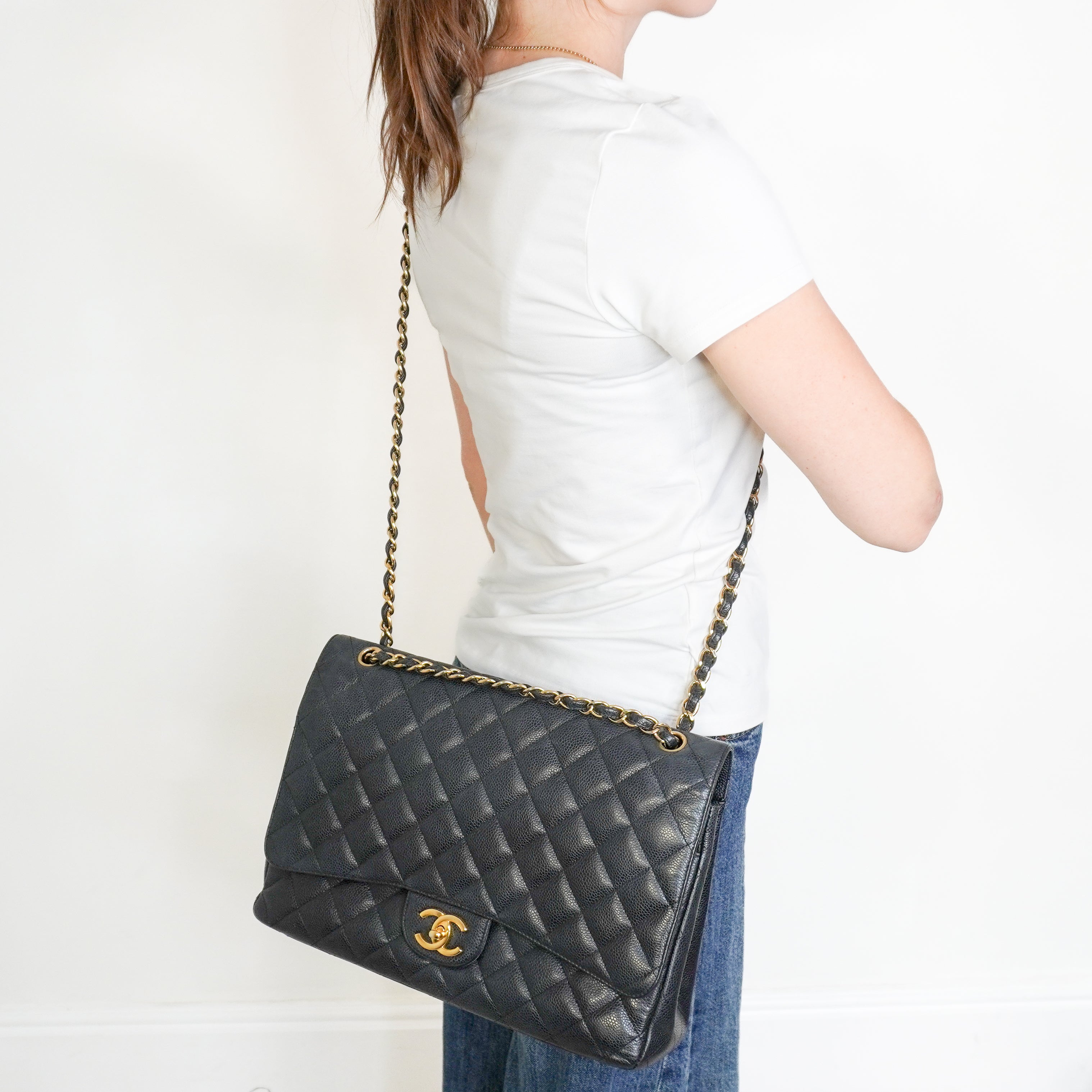 Chanel Jumbo Classic Double Flap Bag in Black Caviar Leather RRP (£10,350) | Authentic Preloved