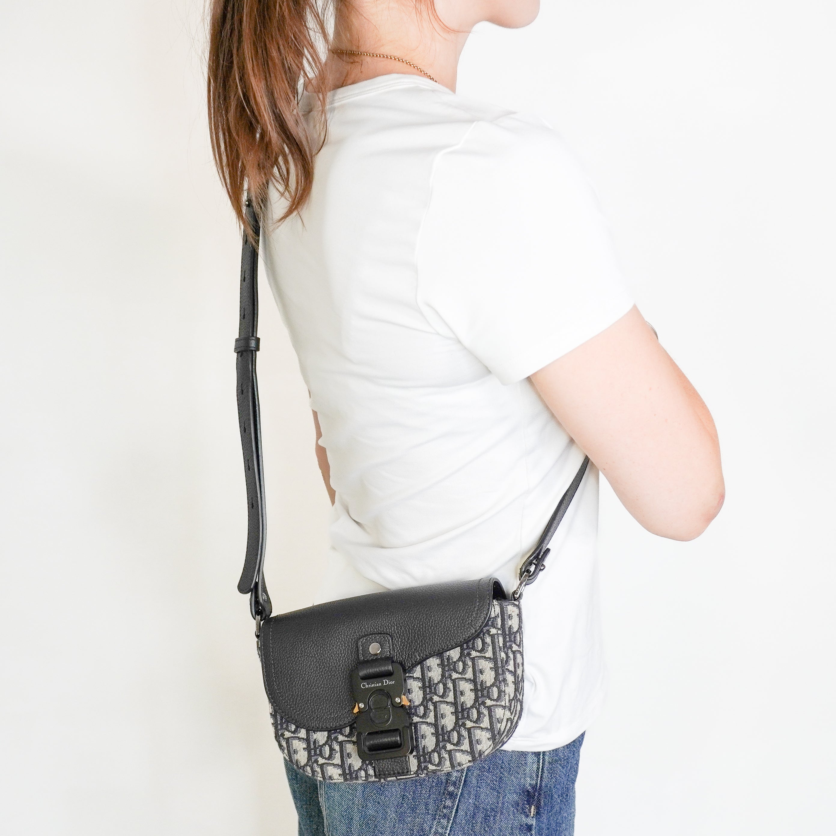 Dior Mini Saddle Messenger Bag with Flap in Beige and Black (RRP £1900) | Authentic Preloved