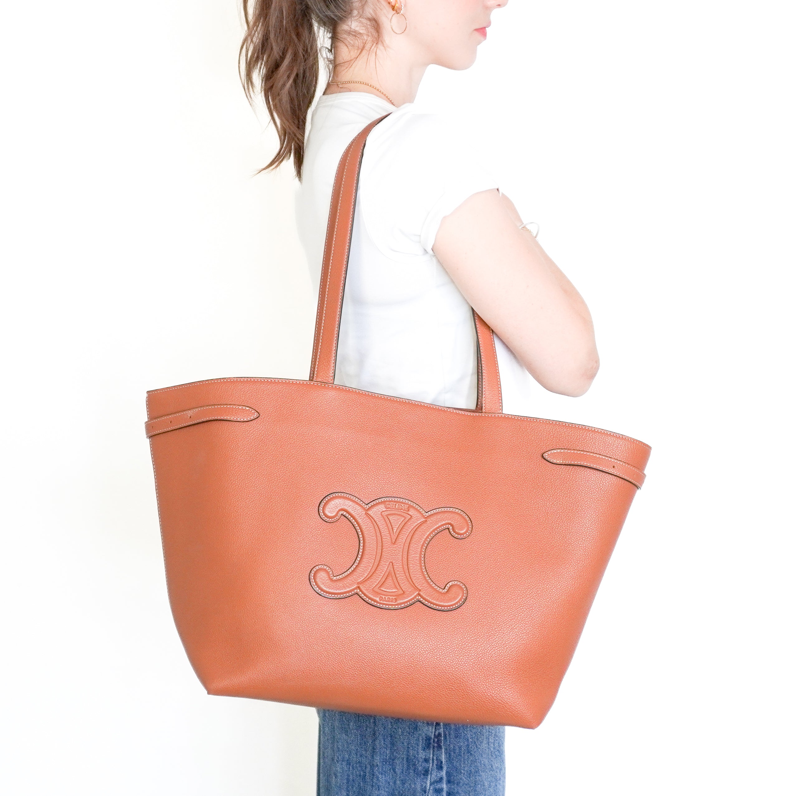 Celine Triomphe Cabas Anaïs Tote Bag in Tan Grained Calfskin (RRP £2300) | Authentic Preloved