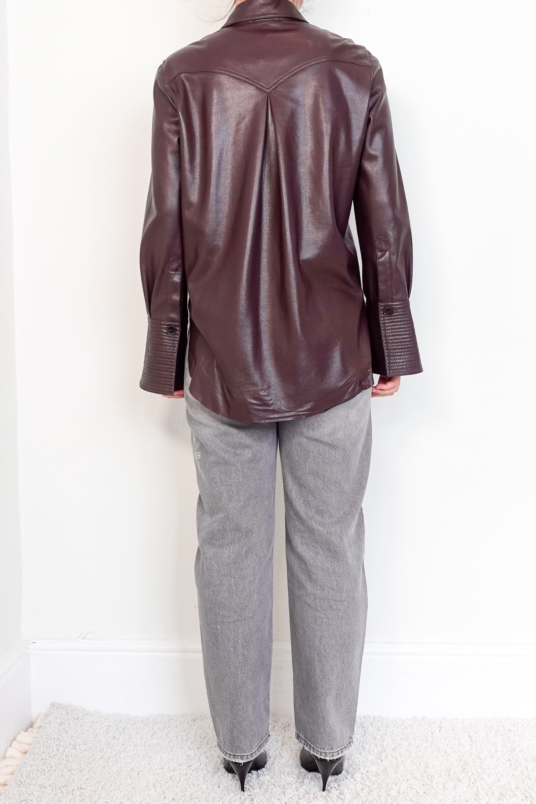 Nanushka Pleather Burgundy button up Shirt RRP £468 | Authentic Preloved