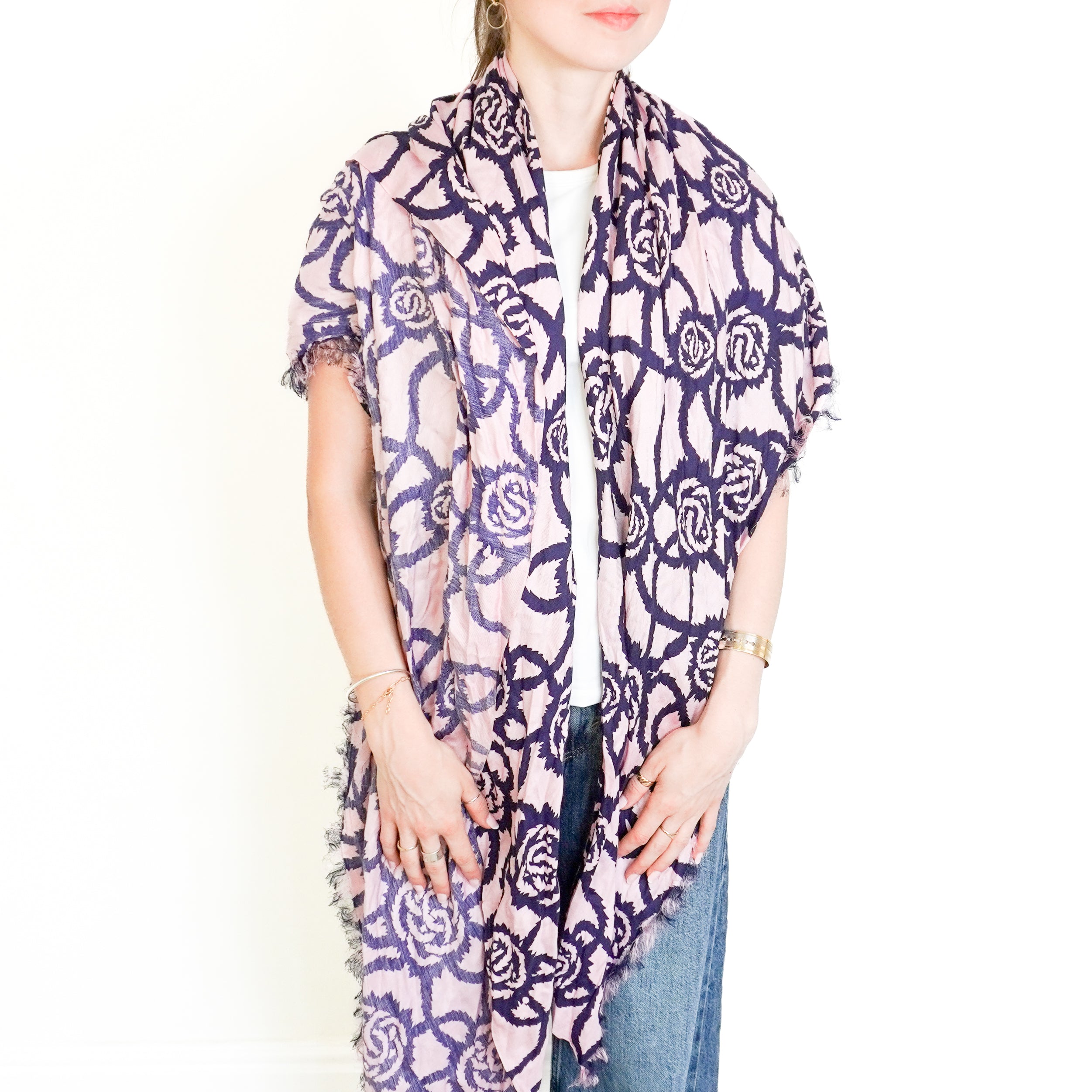 Dries Van Noten Pink Cashmere & Silk Blend Floral Scarf (RRP £240) | Authentic Preloved FINAL SALE